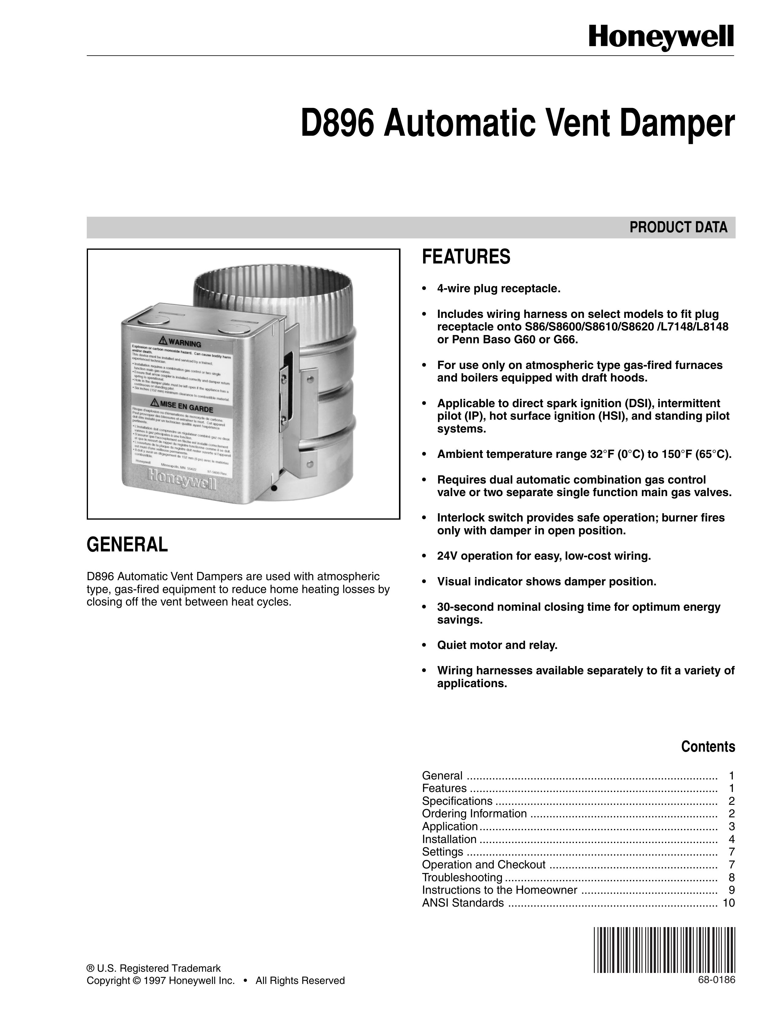 Honeywell D896 Ventilation Hood User Manual