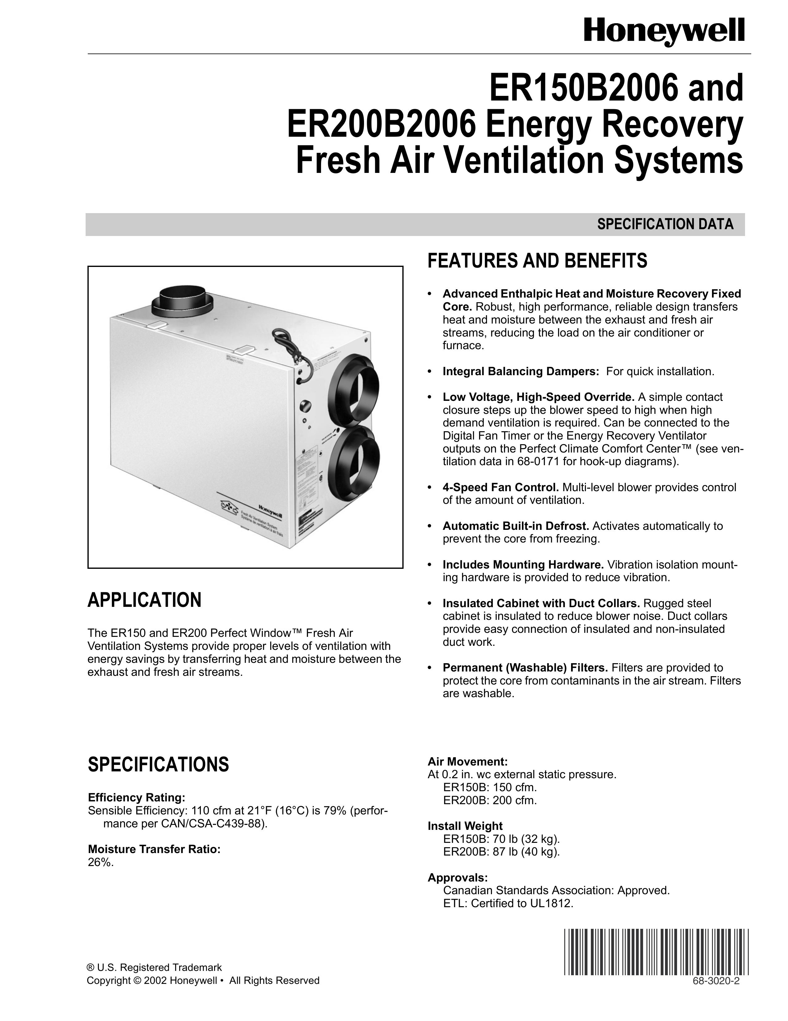 Honeywell ER150B2006 Ventilation Hood User Manual