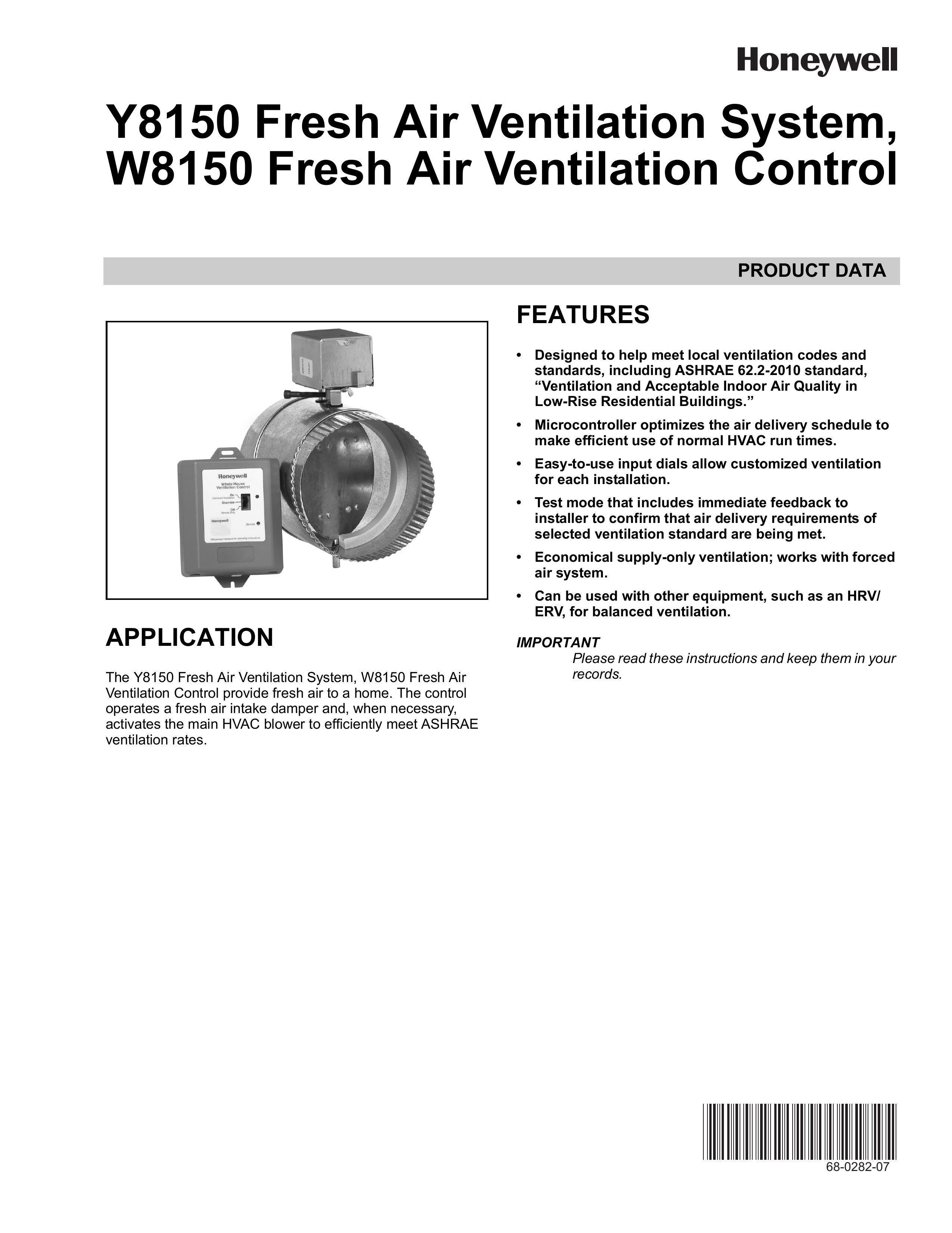 Honeywell W8150 Ventilation Hood User Manual