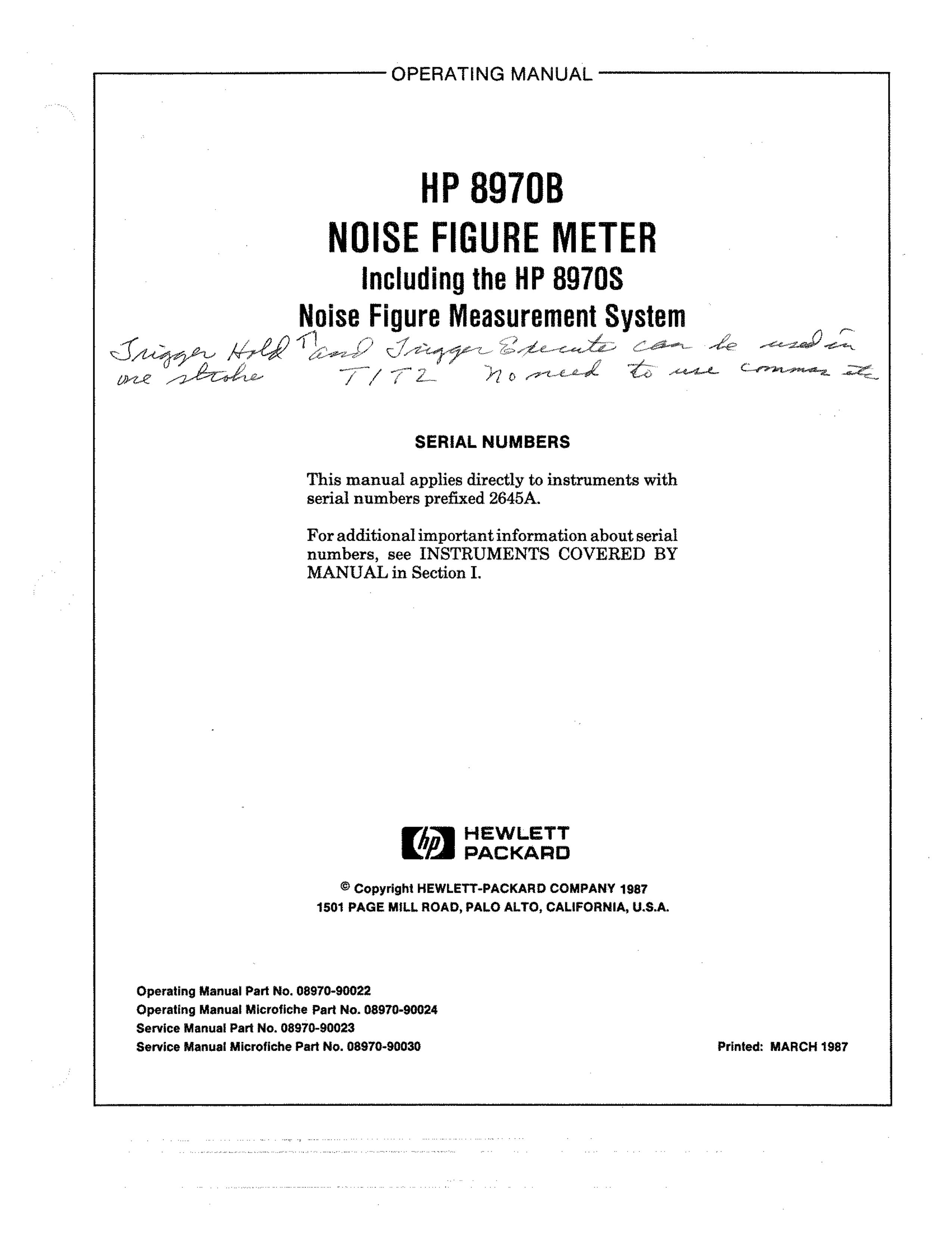 HP (Hewlett-Packard) HP8970B Ventilation Hood User Manual