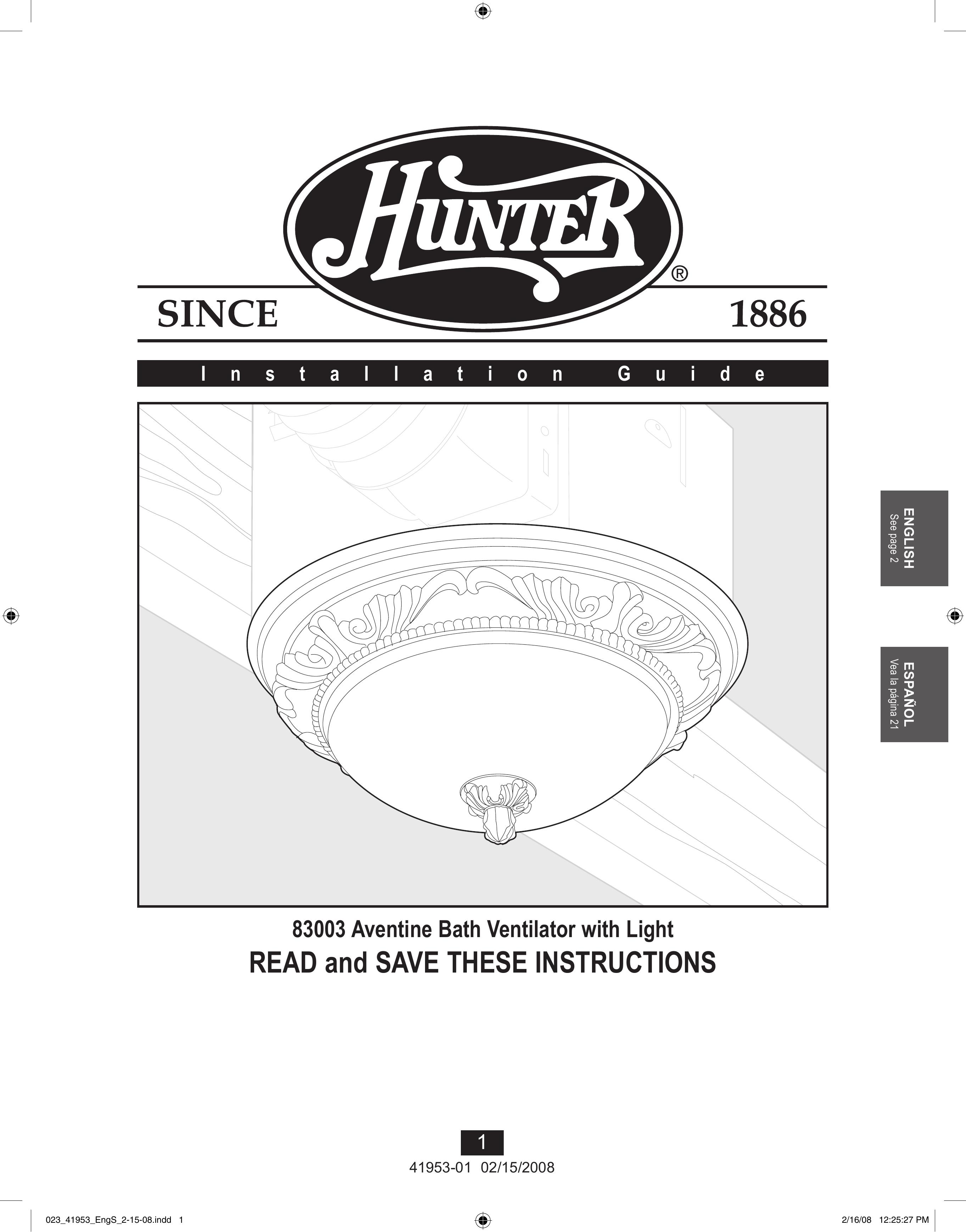 Hunter Fan 41953-01 Ventilation Hood User Manual