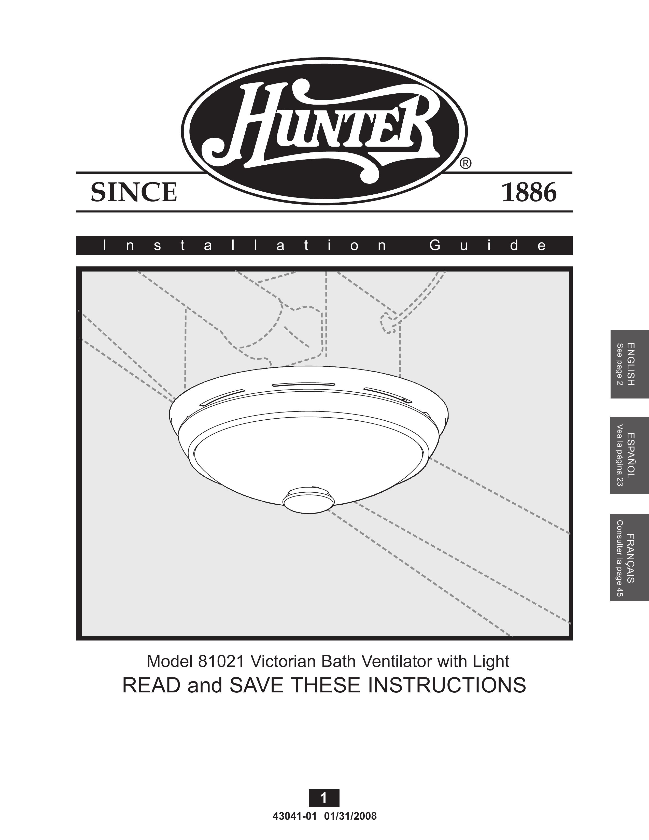 Hunter Fan 81021 Ventilation Hood User Manual