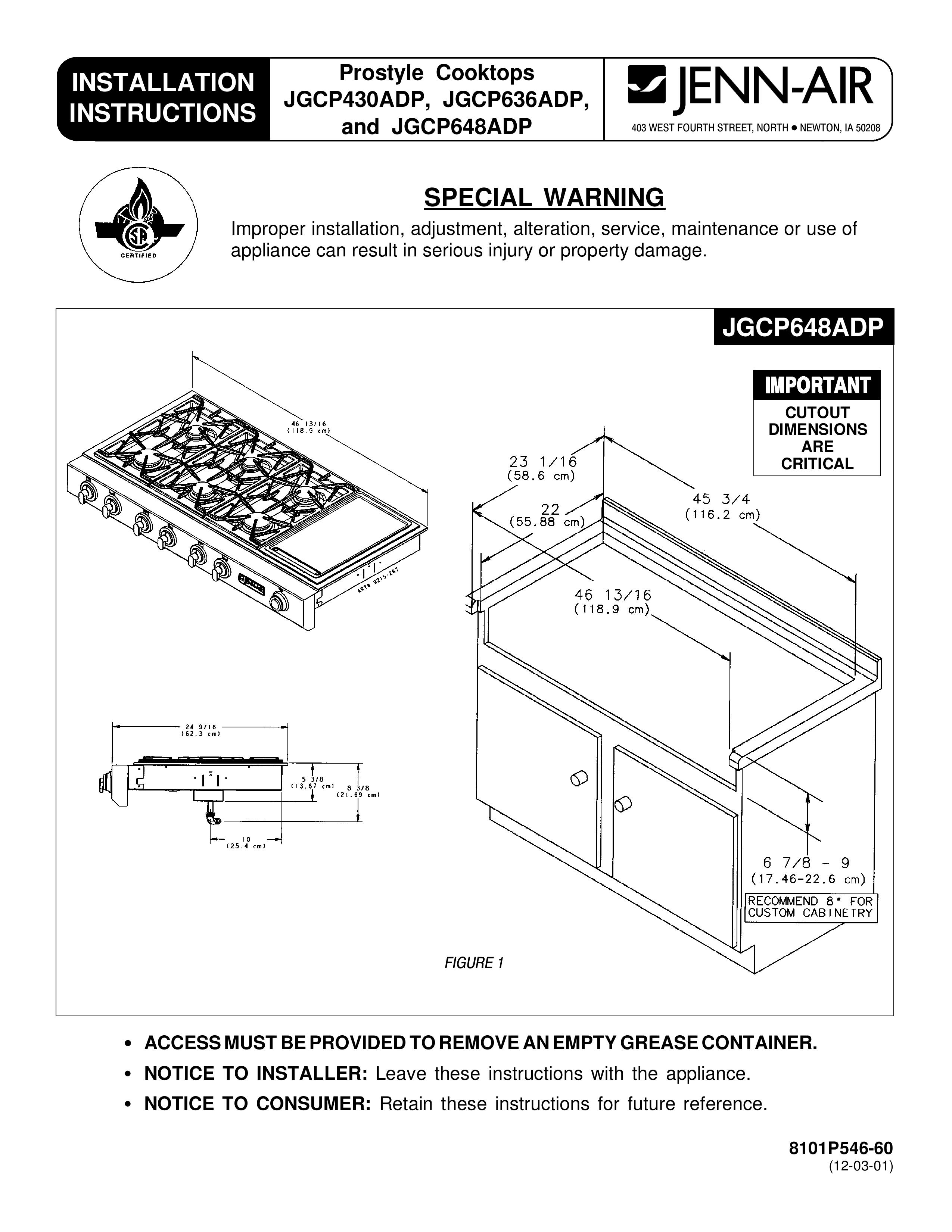 Jenn-Air JGCP636ADP Ventilation Hood User Manual