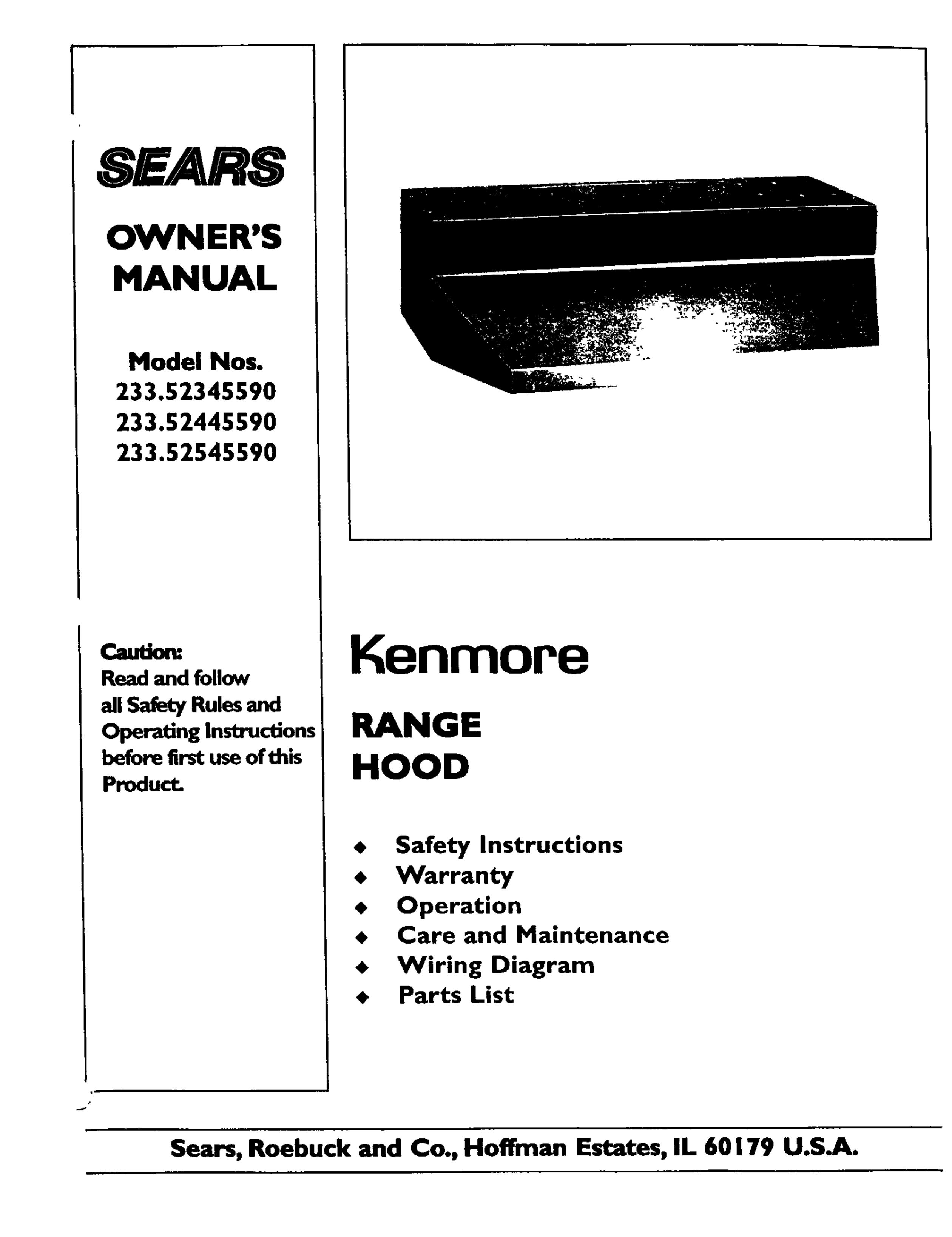Kenmore 233.52345590 Ventilation Hood User Manual