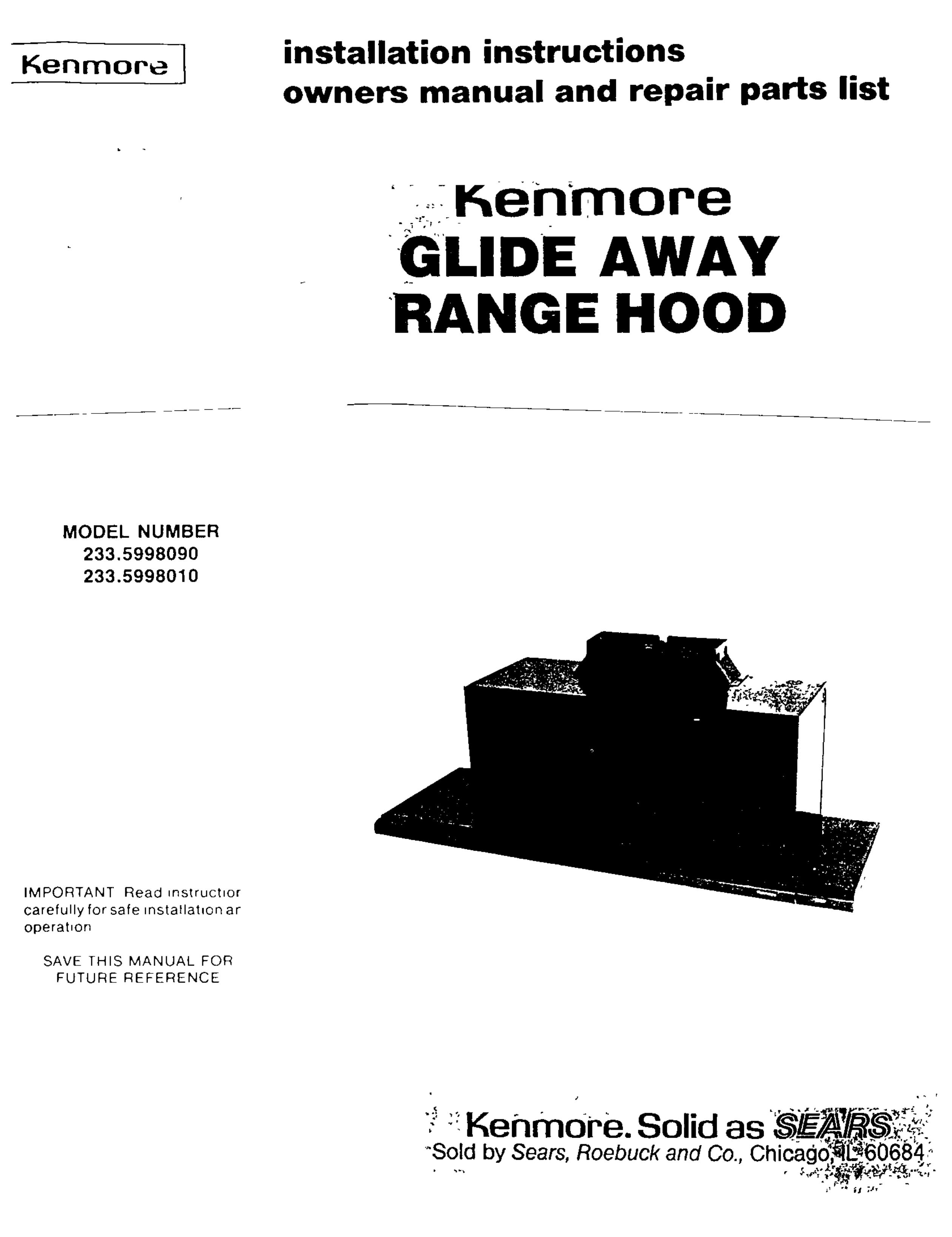 Kenmore 233.599801 Ventilation Hood User Manual