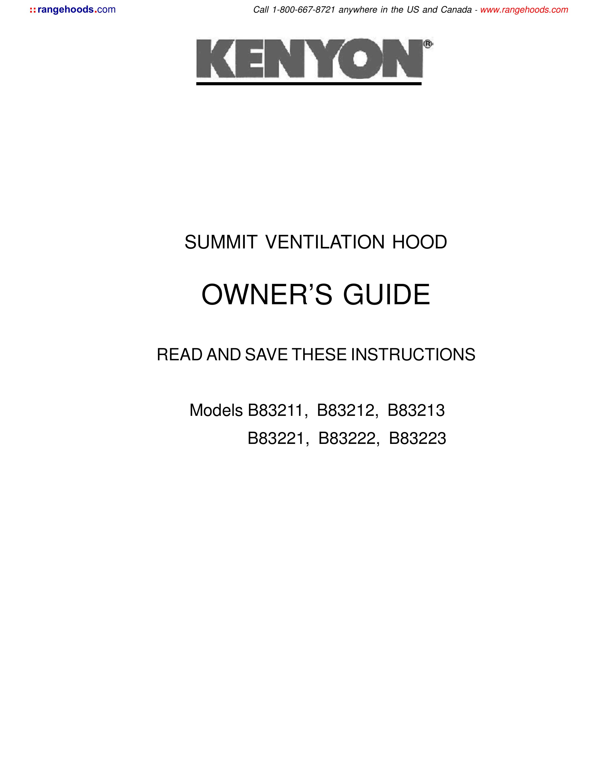 Kenyon B83211 Ventilation Hood User Manual