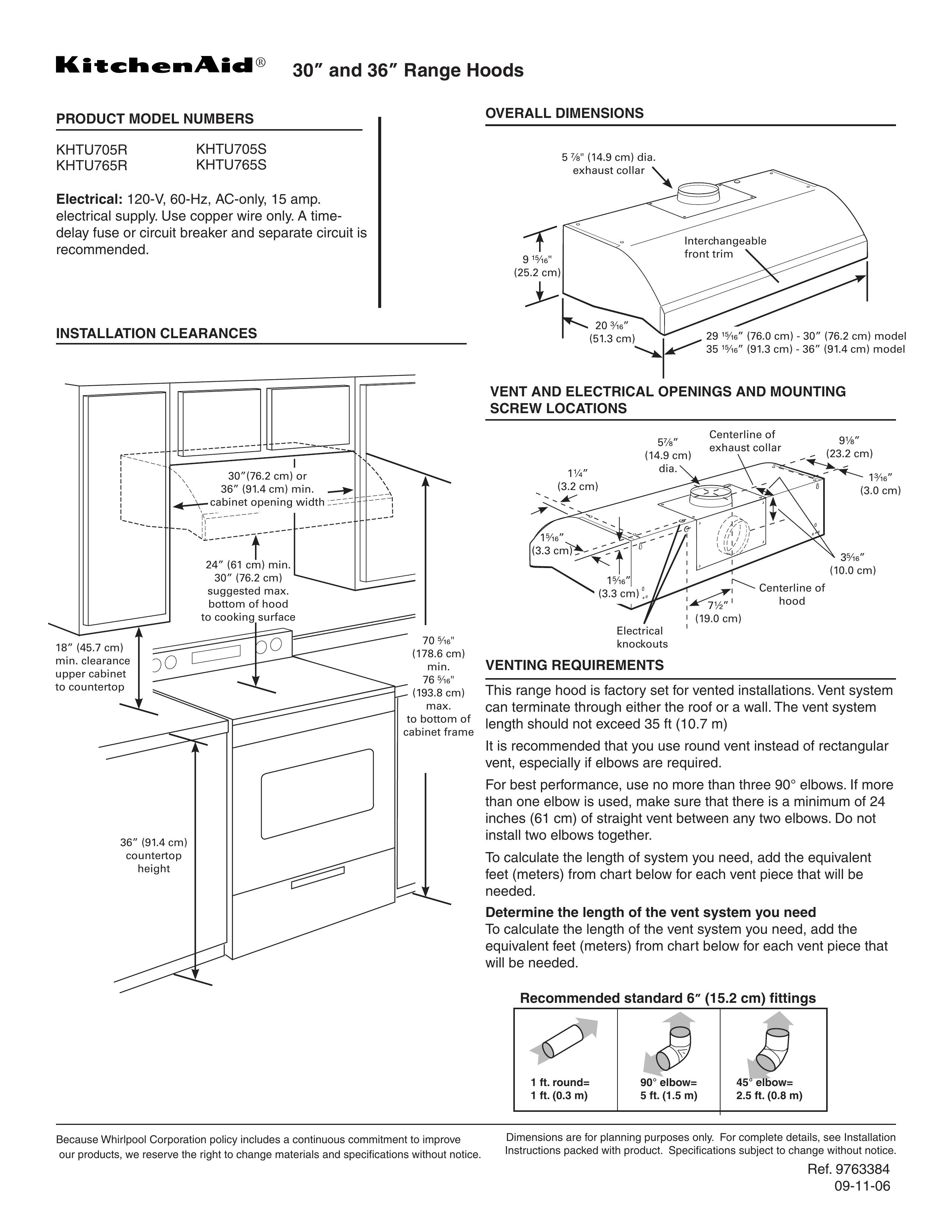 KitchenAid KHTU705R Ventilation Hood User Manual