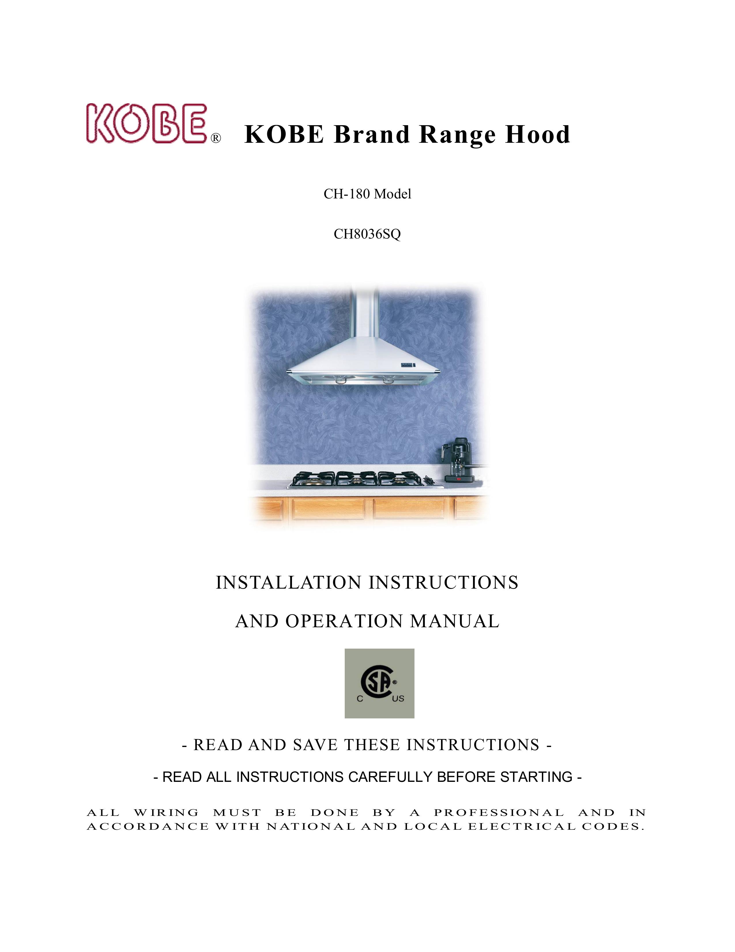 Kobe Range Hoods CH8036SQ Ventilation Hood User Manual