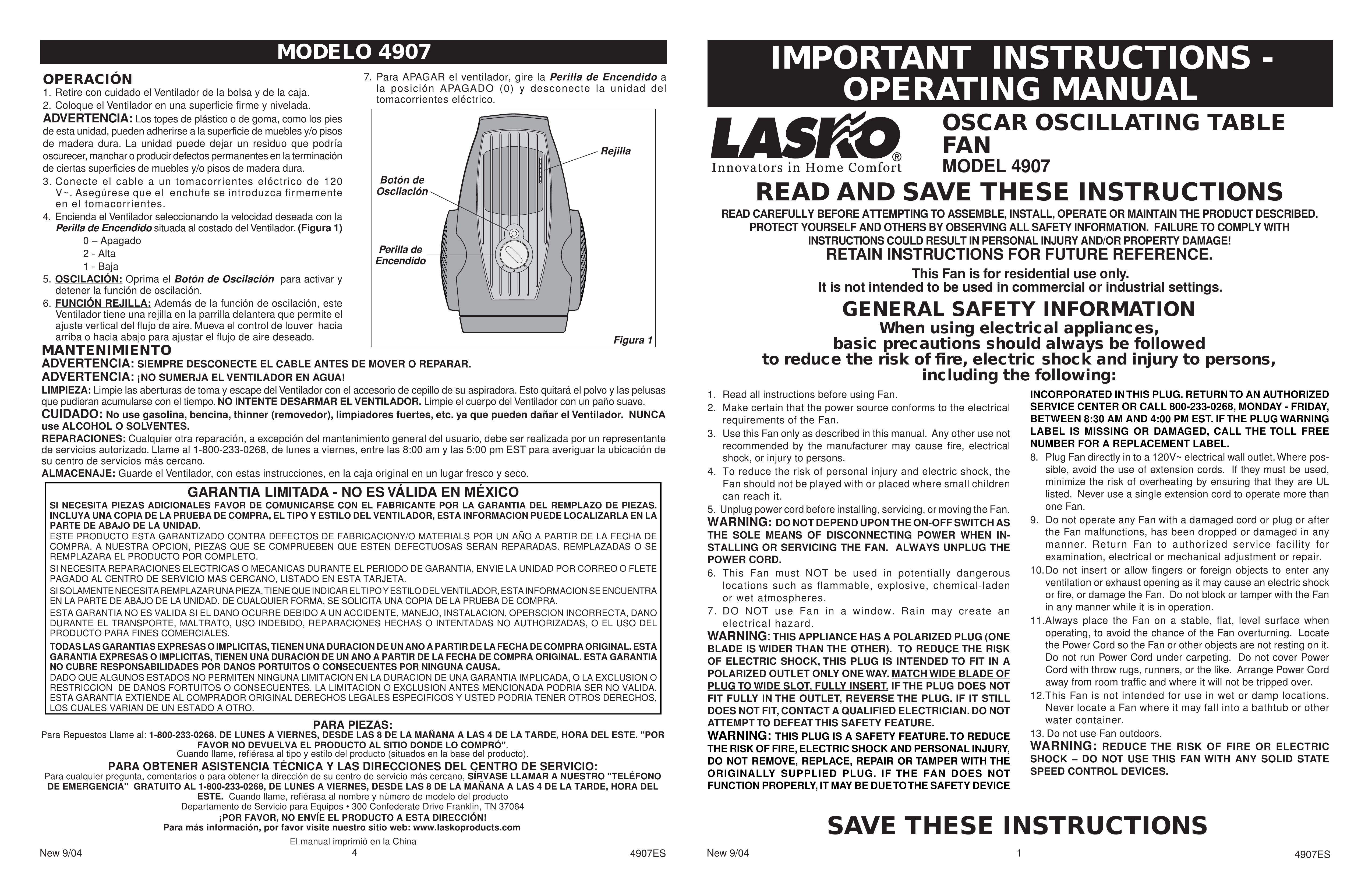 Lasko 4907ES Ventilation Hood User Manual