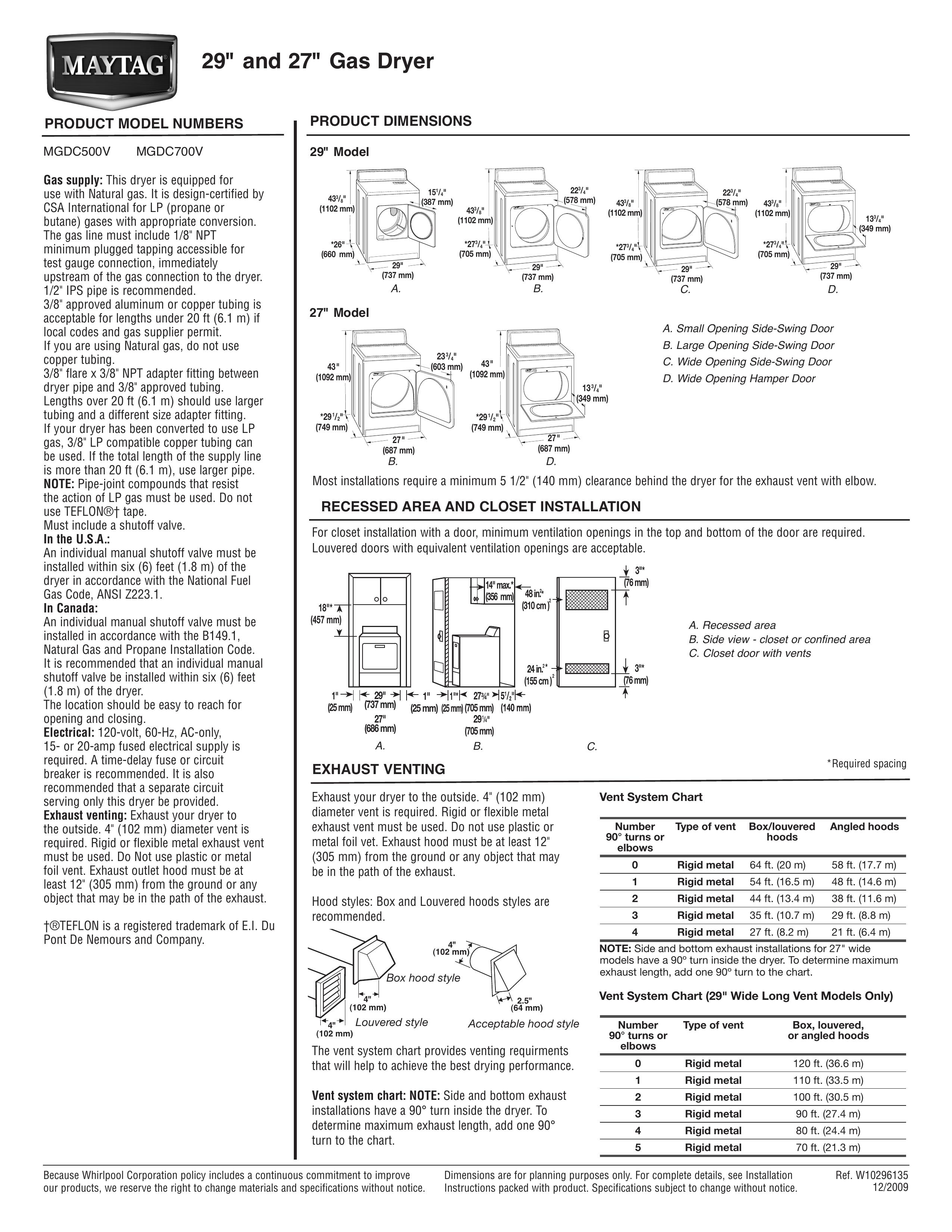 Maytag MGDC700V Ventilation Hood User Manual