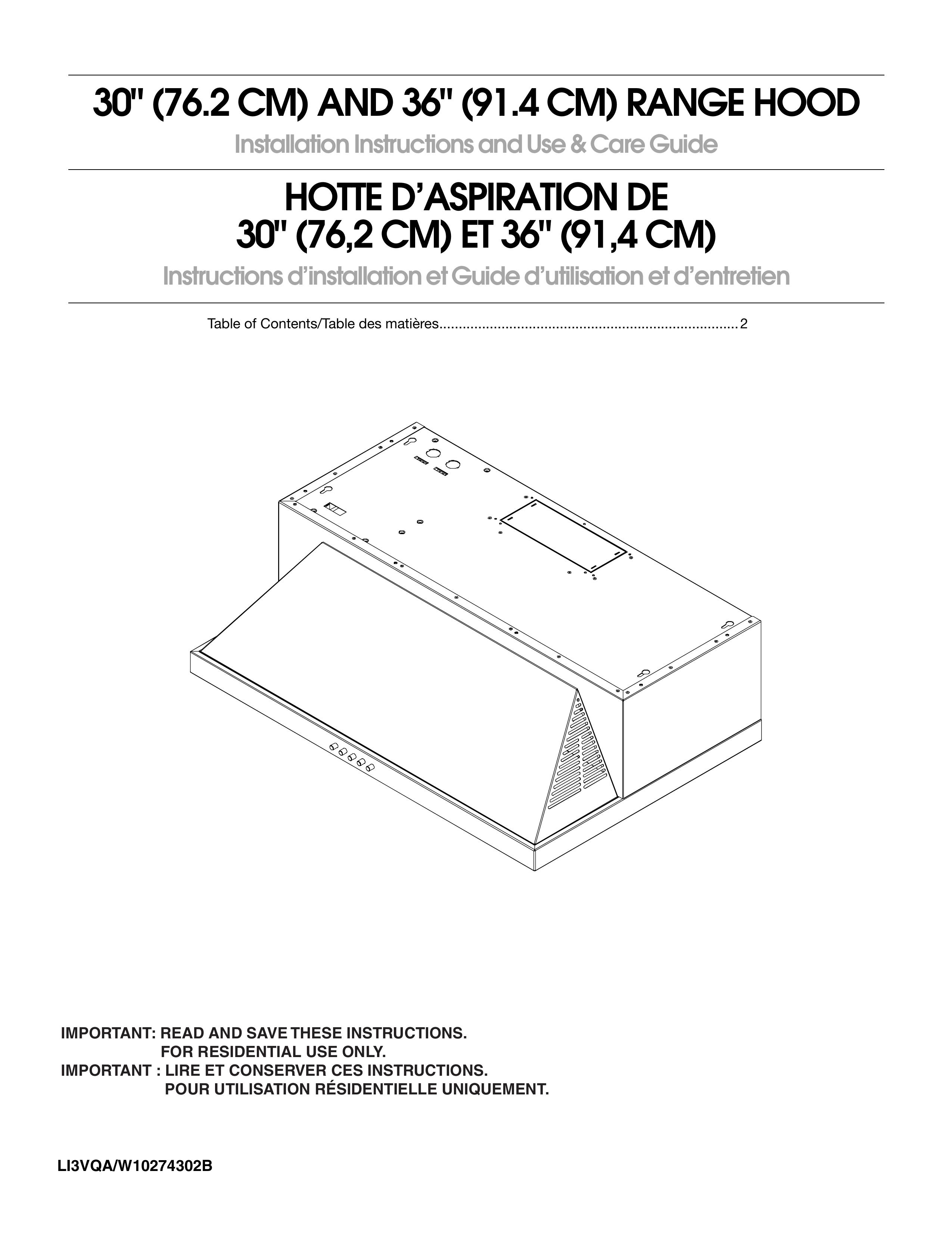 Maytag W10274302B Ventilation Hood User Manual