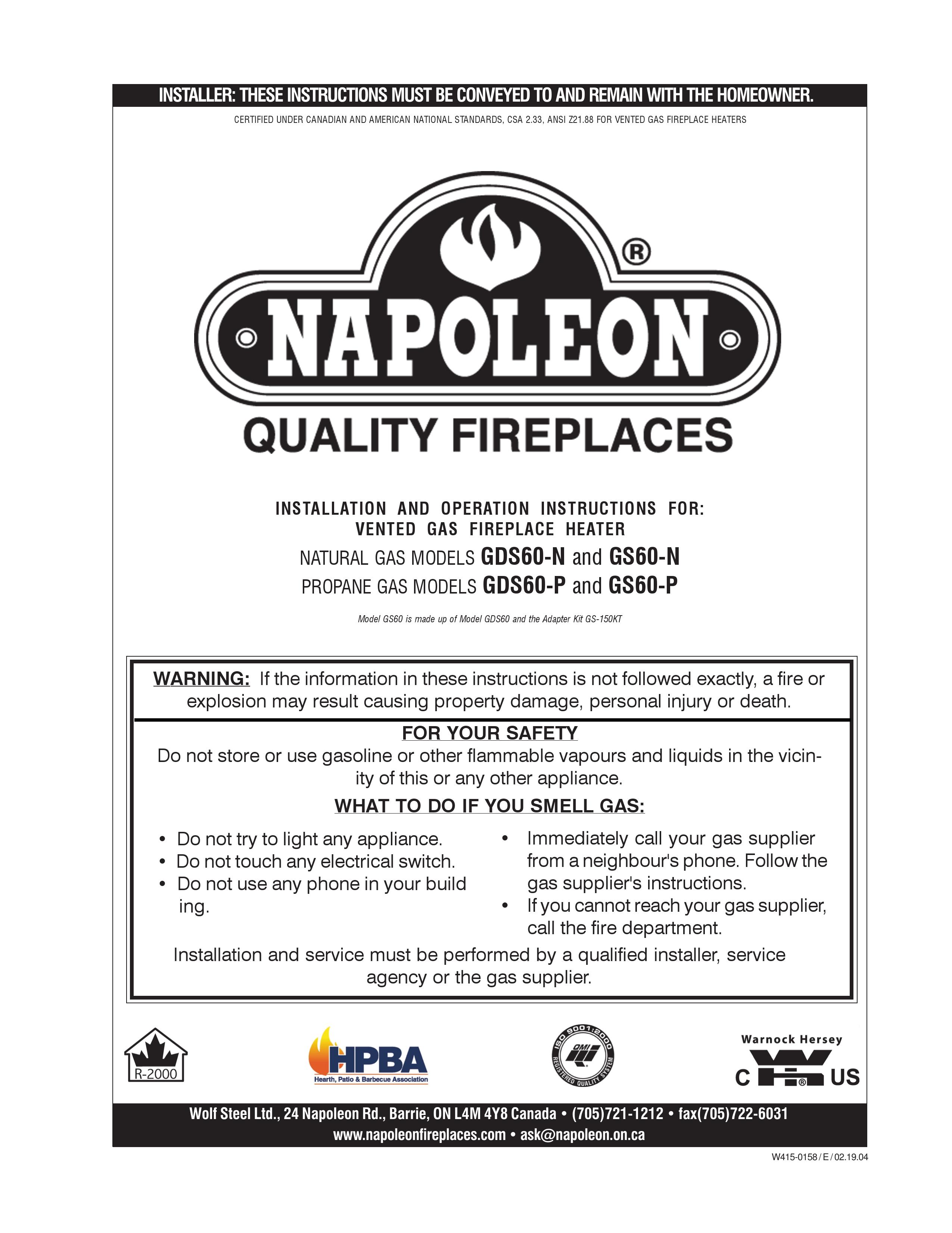 Napoleon Fireplaces GS60-P Ventilation Hood User Manual