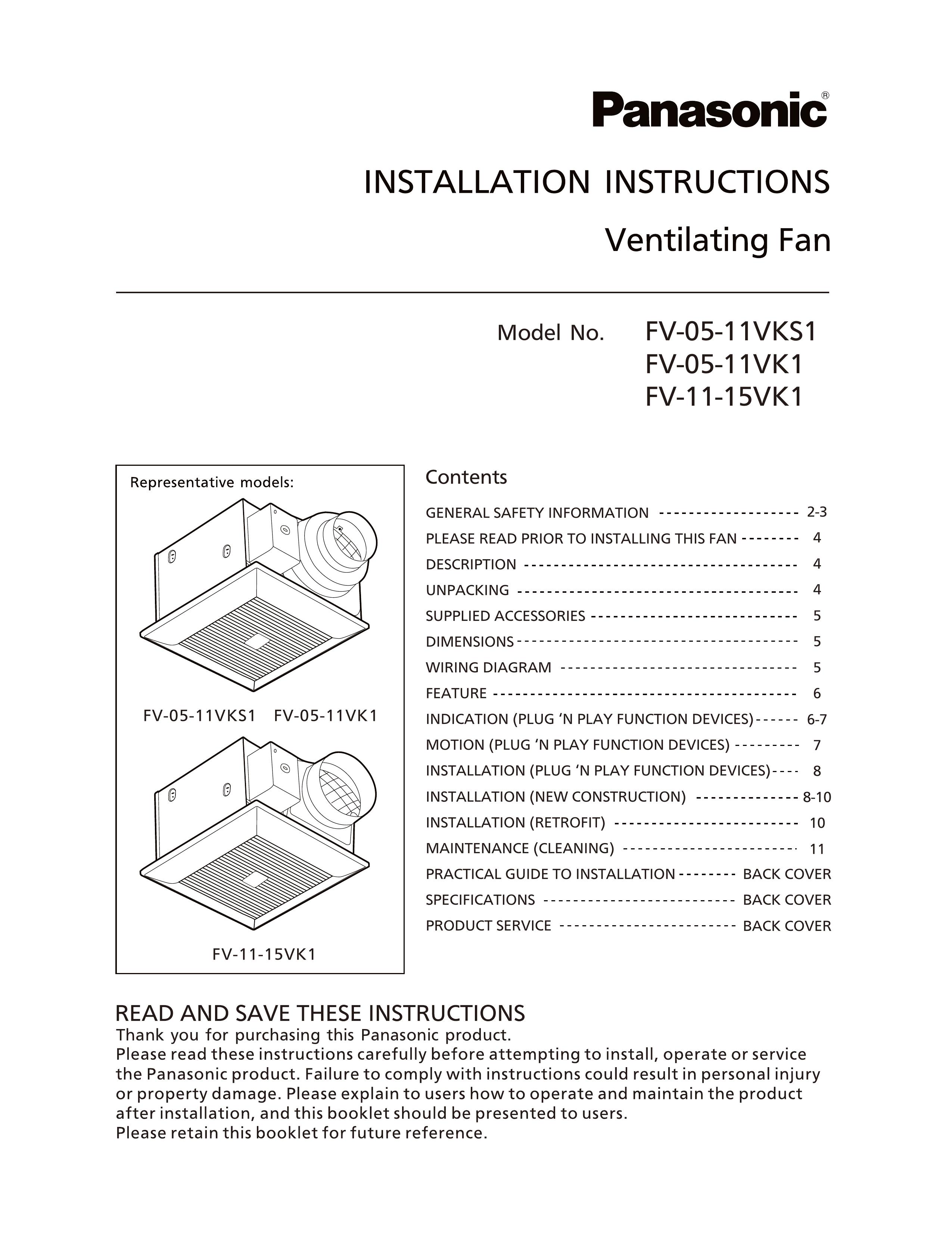 Panasonic FV-11-15VK1 Ventilation Hood User Manual