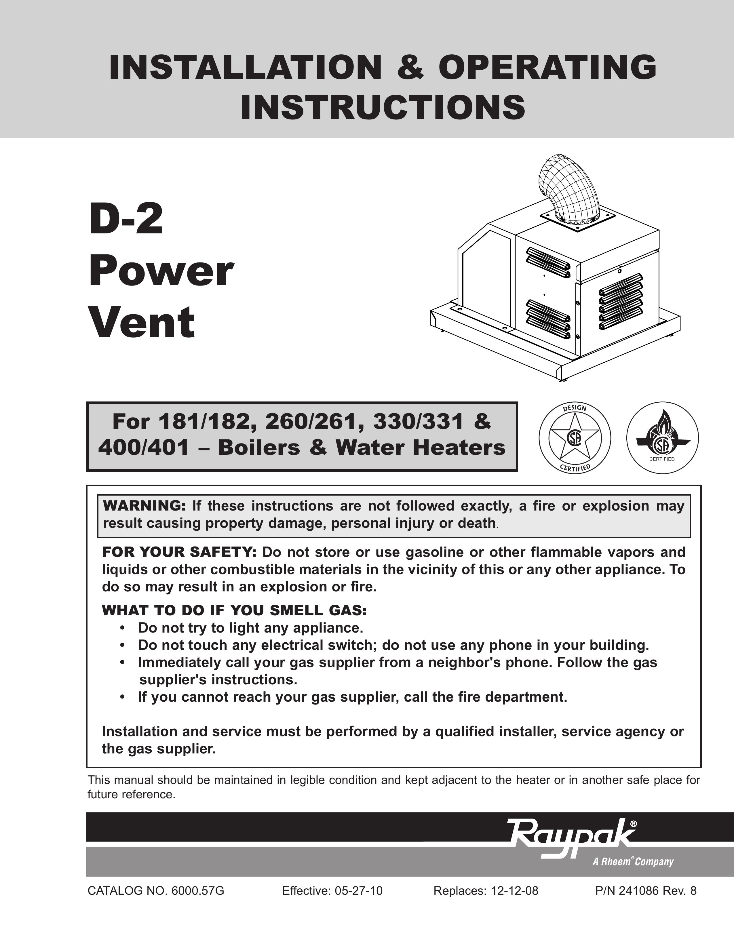 Raypak 330/331 Ventilation Hood User Manual