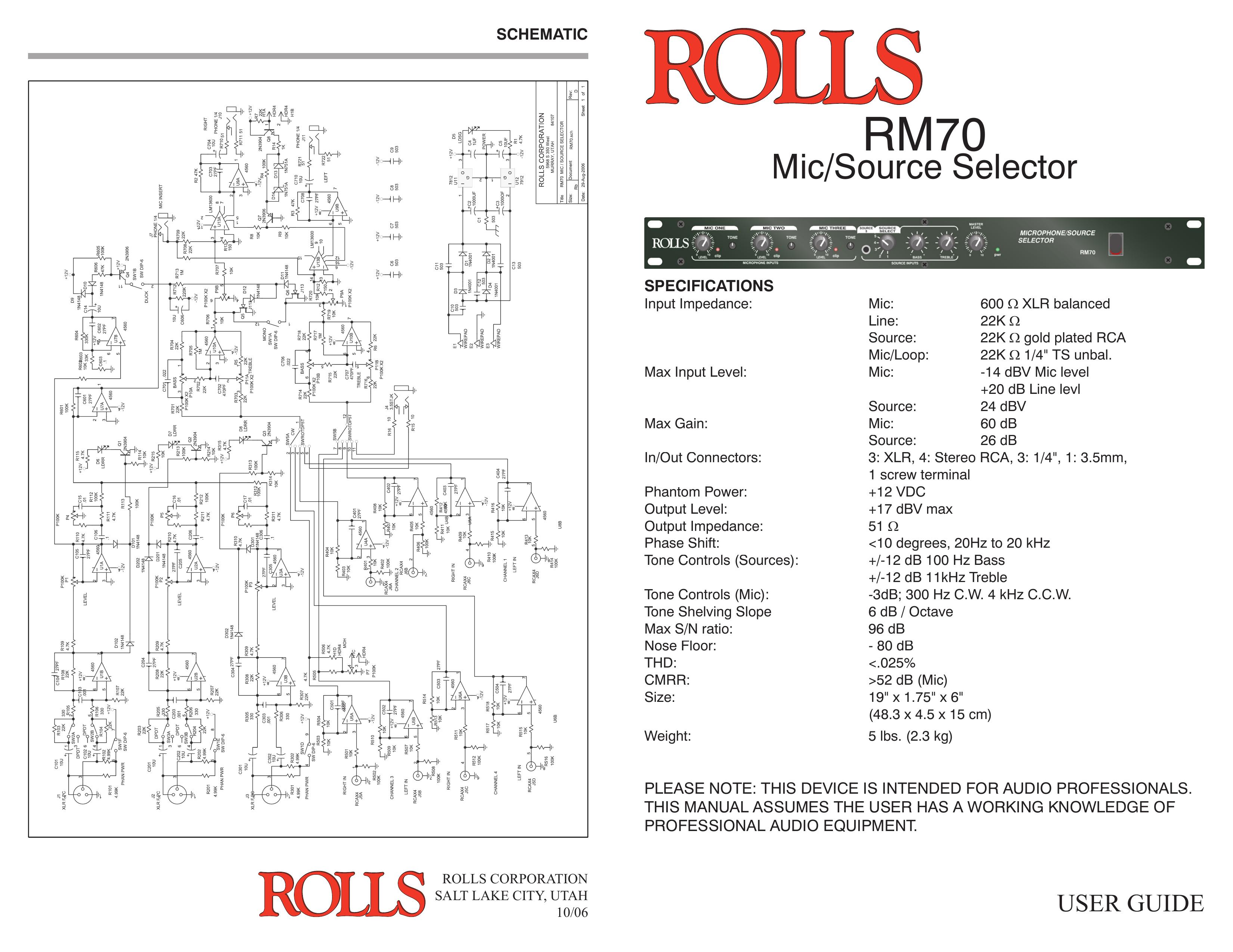 Rolls RM70 Ventilation Hood User Manual