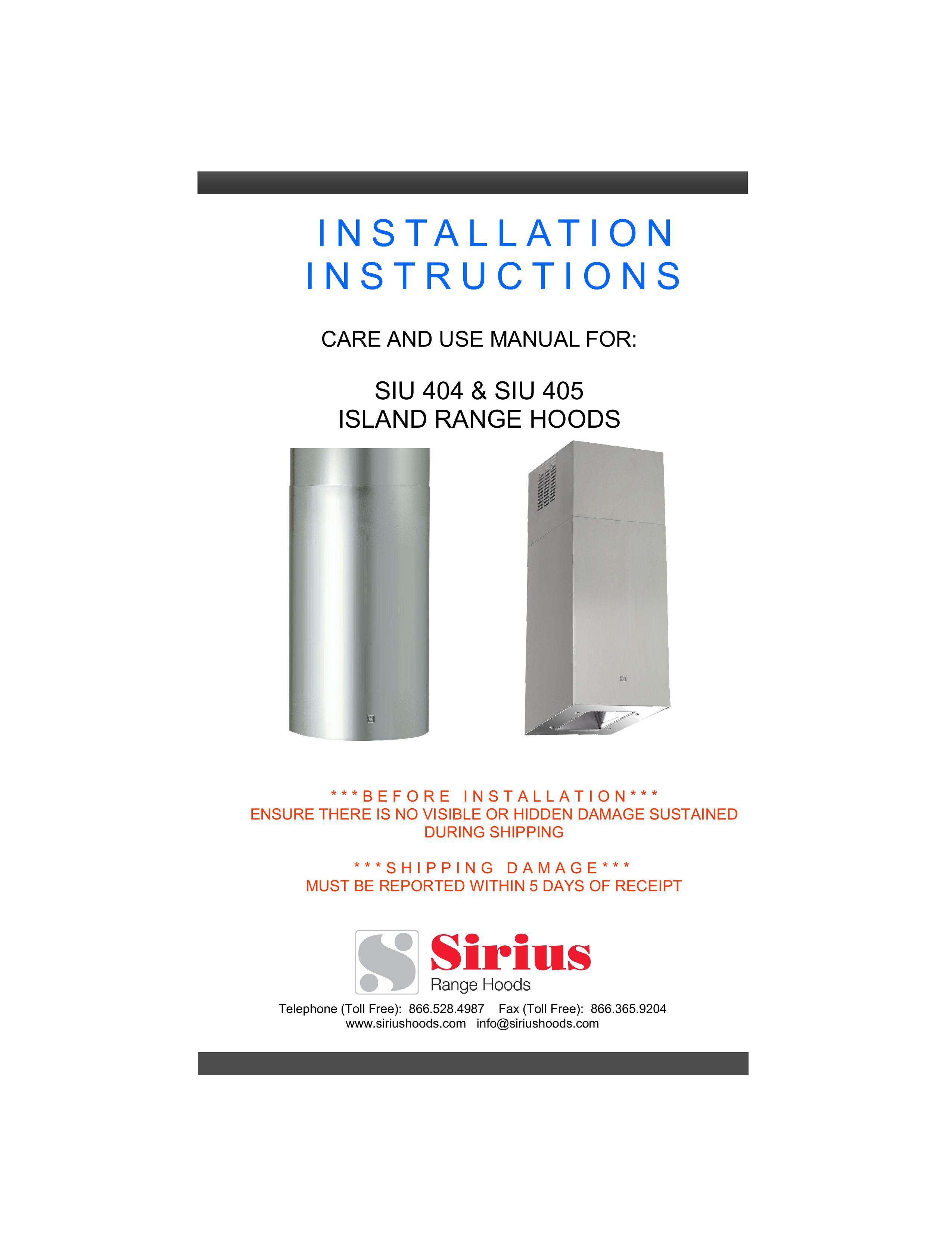 Sirius Range Hoods SIU 404 Ventilation Hood User Manual