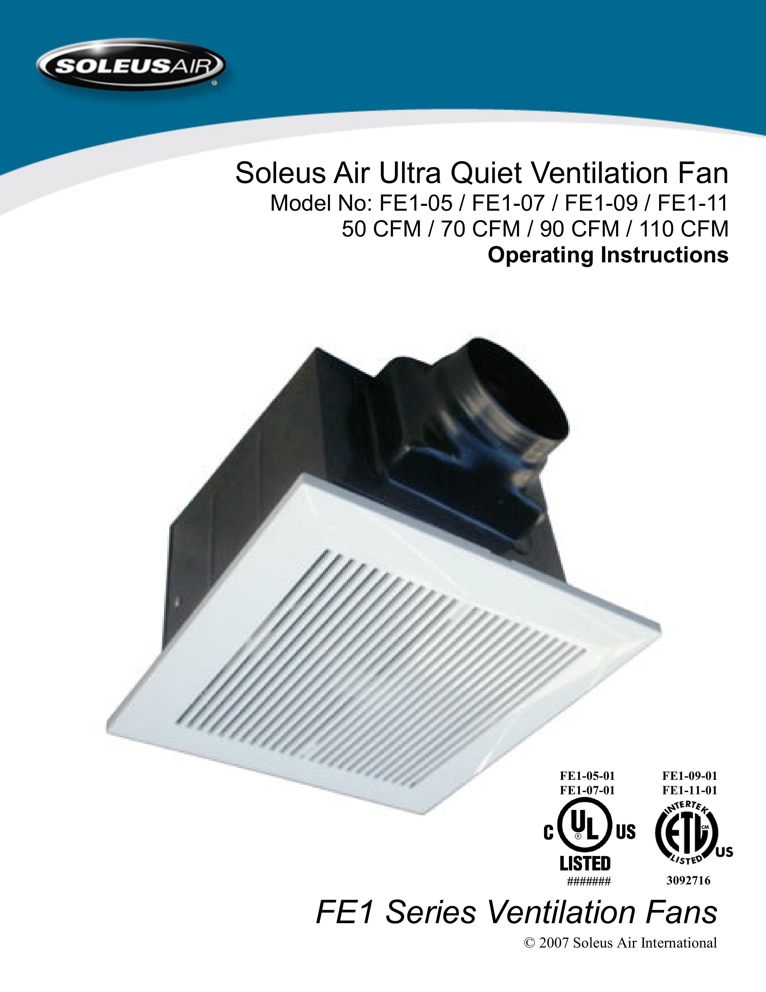 Soleus Air 50 CFM Ventilation Hood User Manual