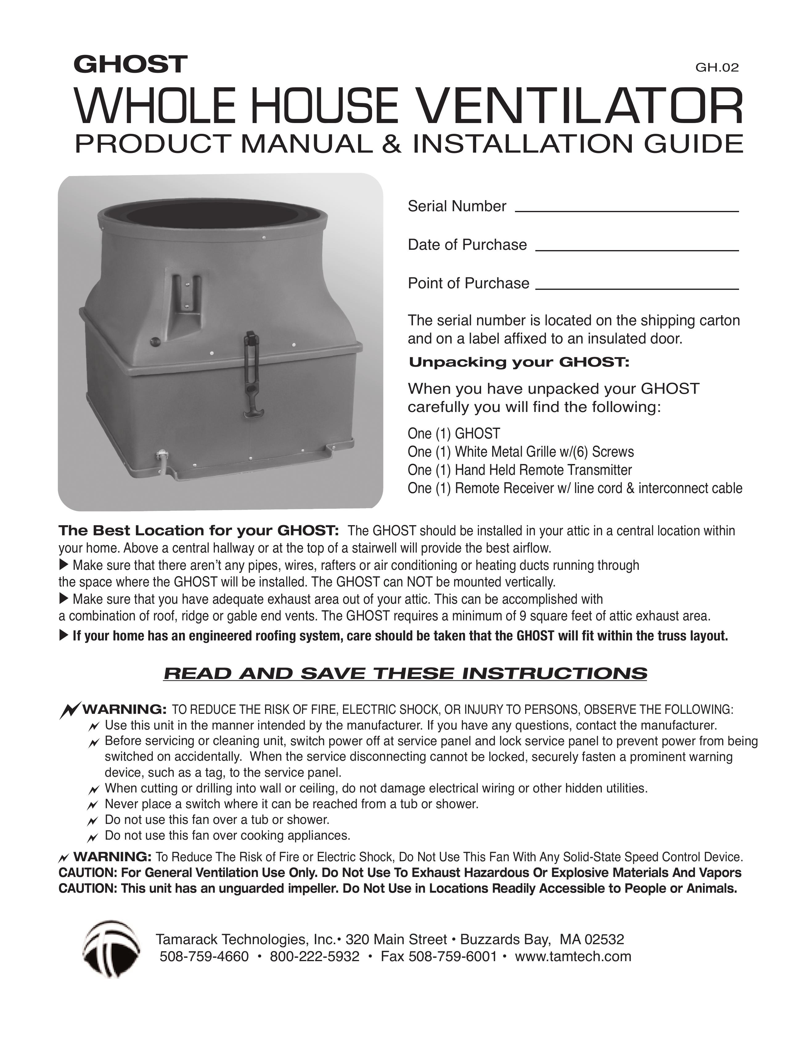 Tamarack Technologies GH.02 Ventilation Hood User Manual