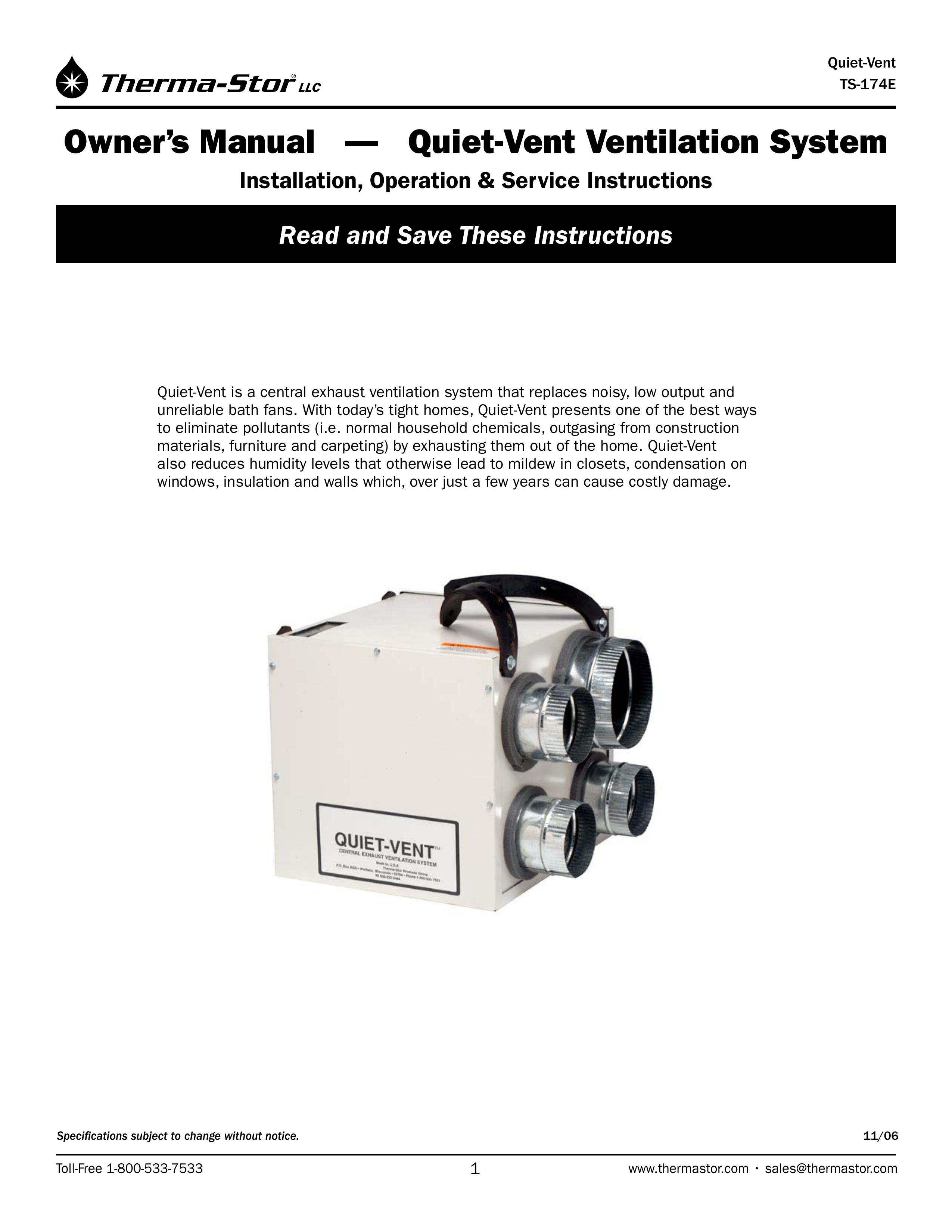 Therma-Stor Products Group Quiet-Vent Ventilation System Ventilation Hood User Manual