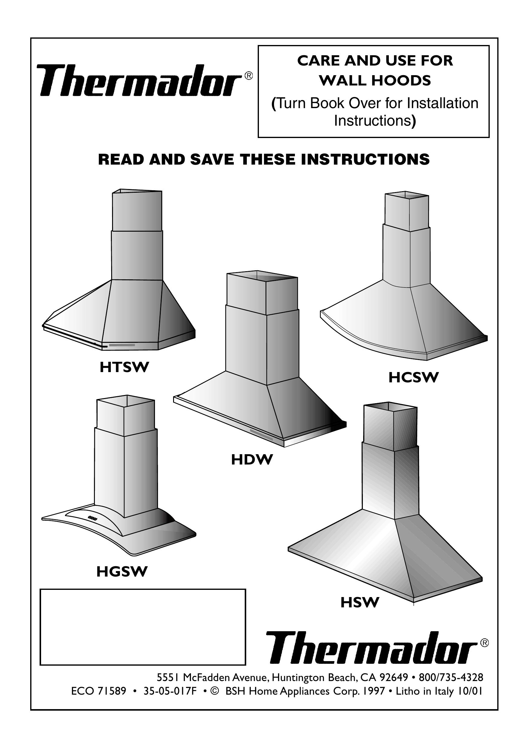 Thermador HGSW Ventilation Hood User Manual