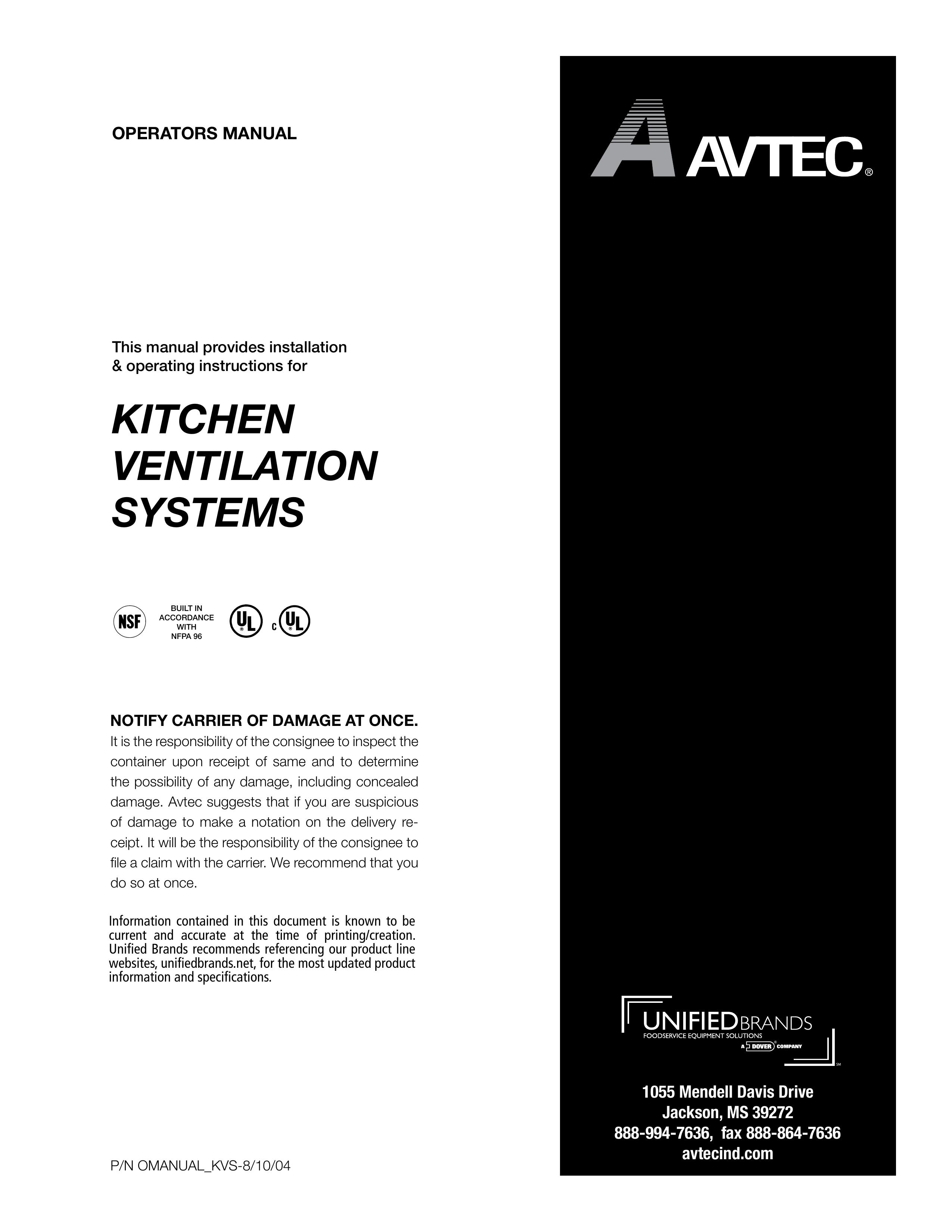 Unified Brands Kitchen Ventilation Systems Ventilation Hood User Manual