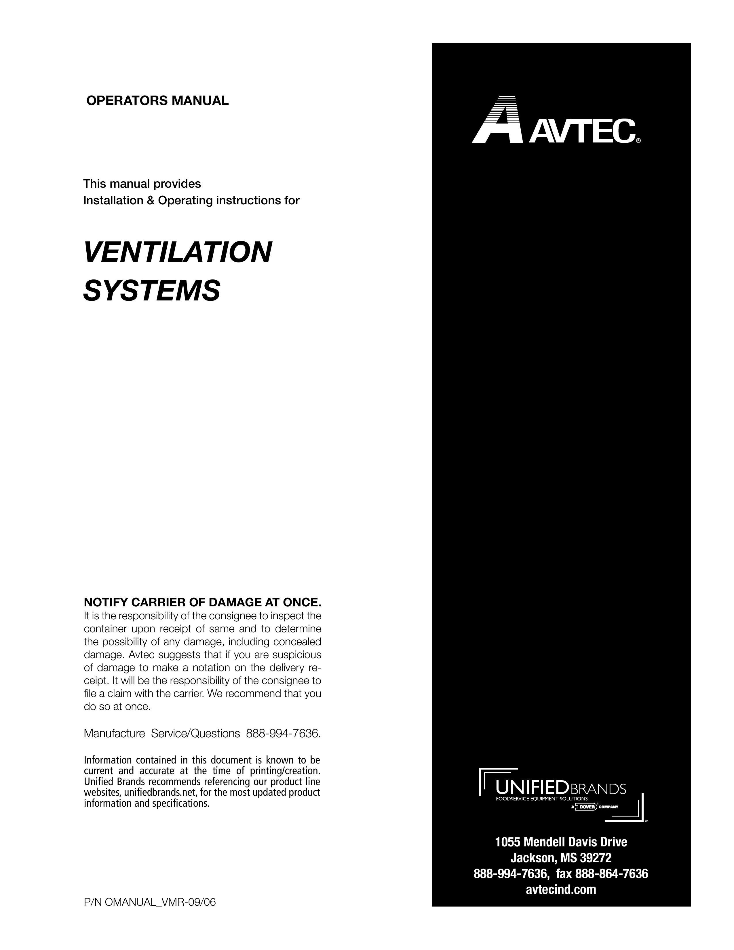 Unified Brands VENTILATION SYSTEMS Ventilation Hood User Manual