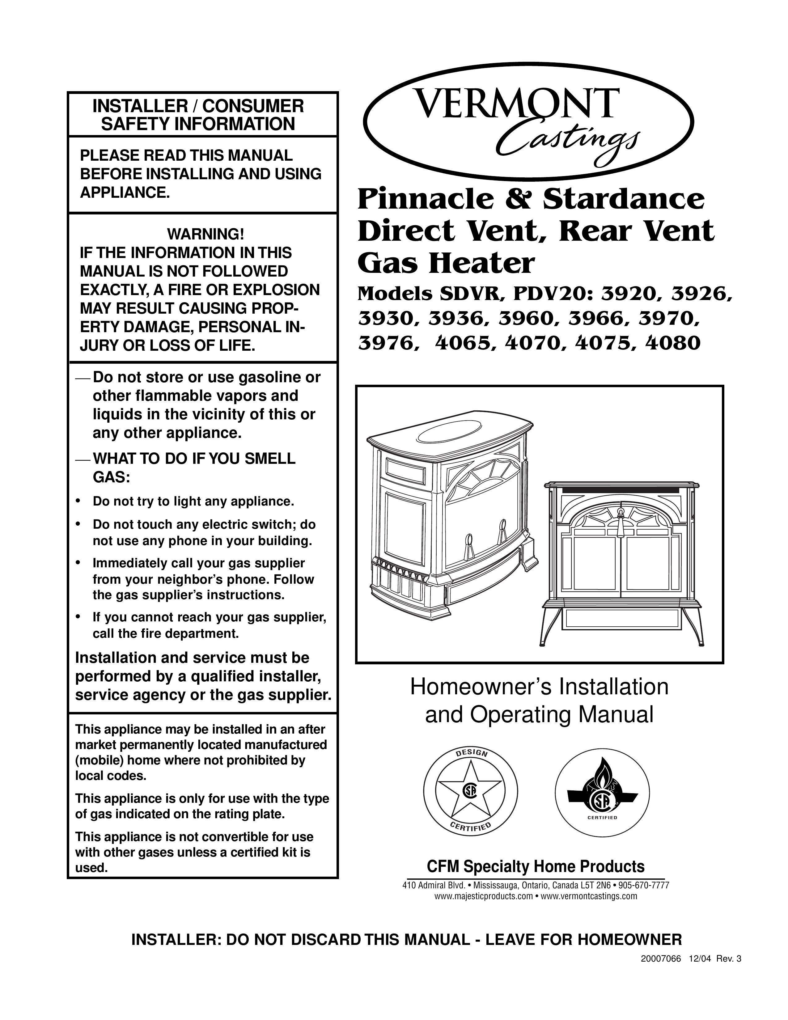 Vermont Casting 4080 Ventilation Hood User Manual