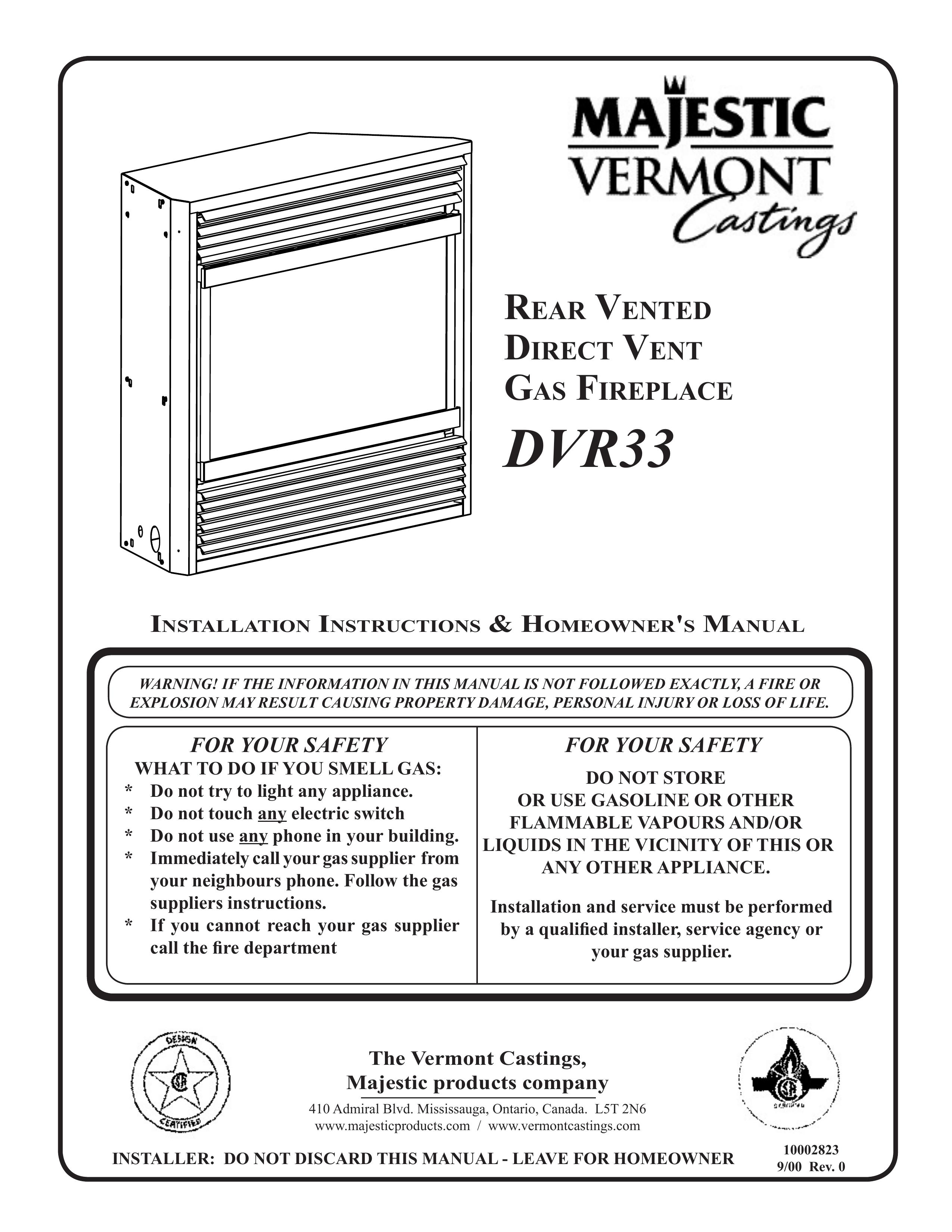 Vermont Casting DVR33 Ventilation Hood User Manual