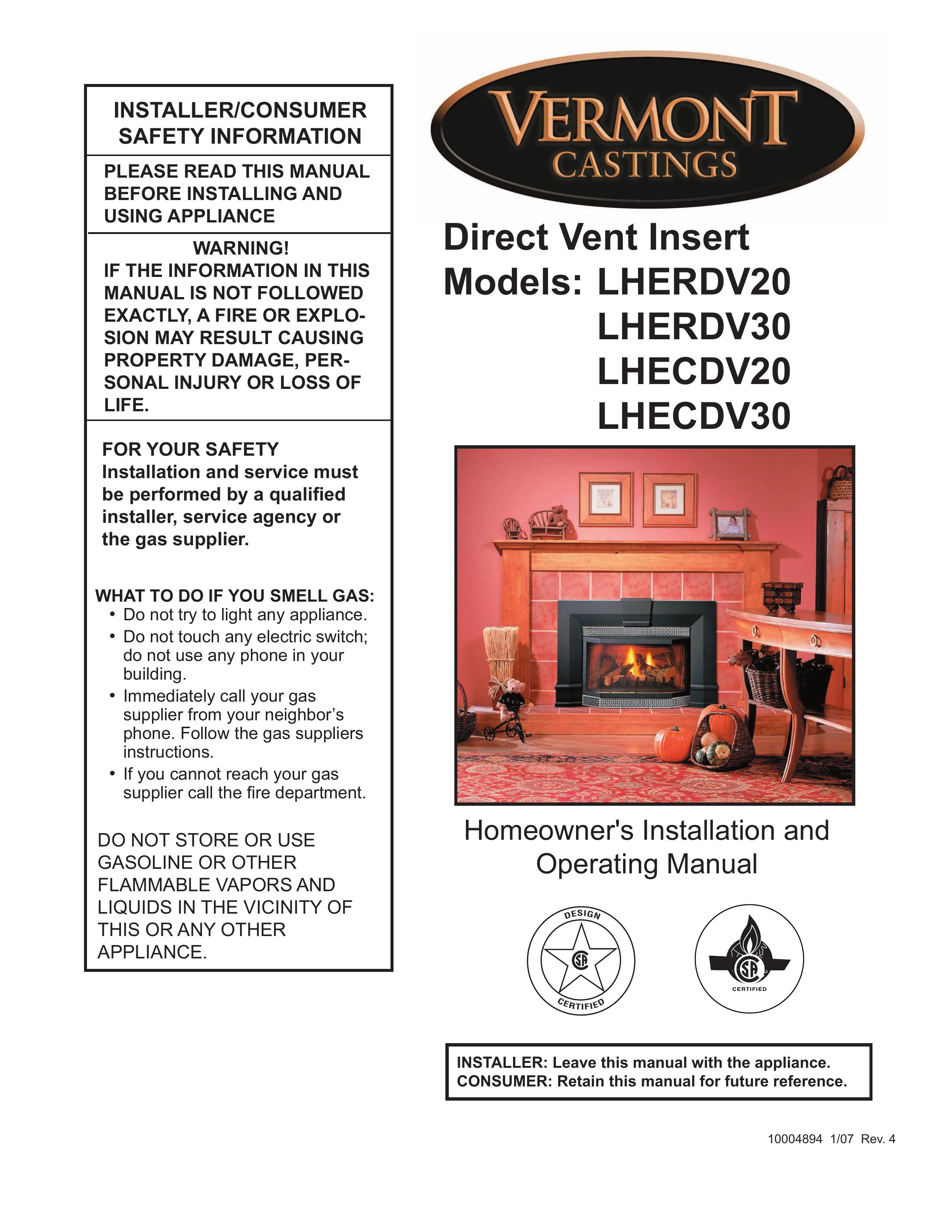 Vermont Casting LHECDV20 Ventilation Hood User Manual