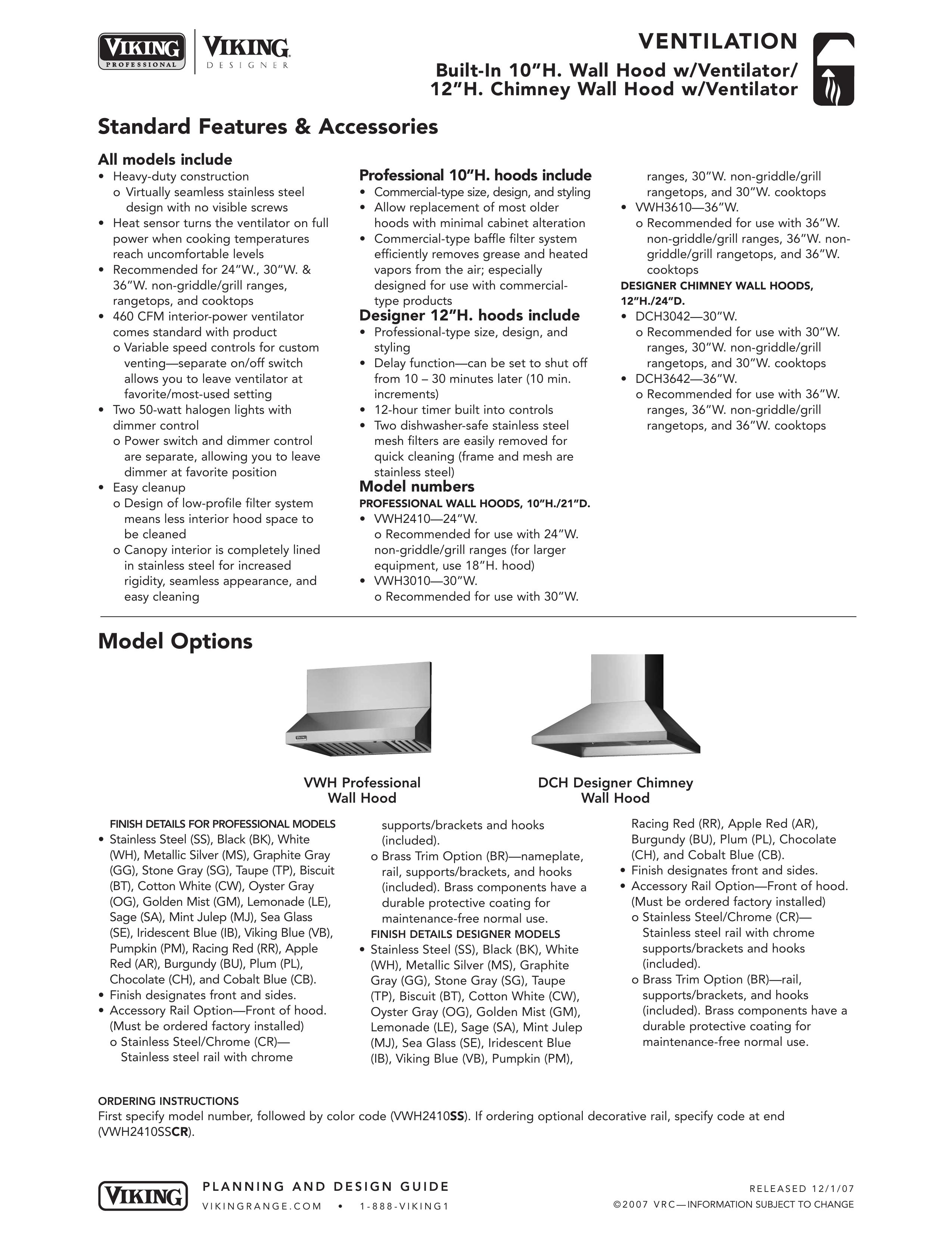 Viking DCH Ventilation Hood User Manual
