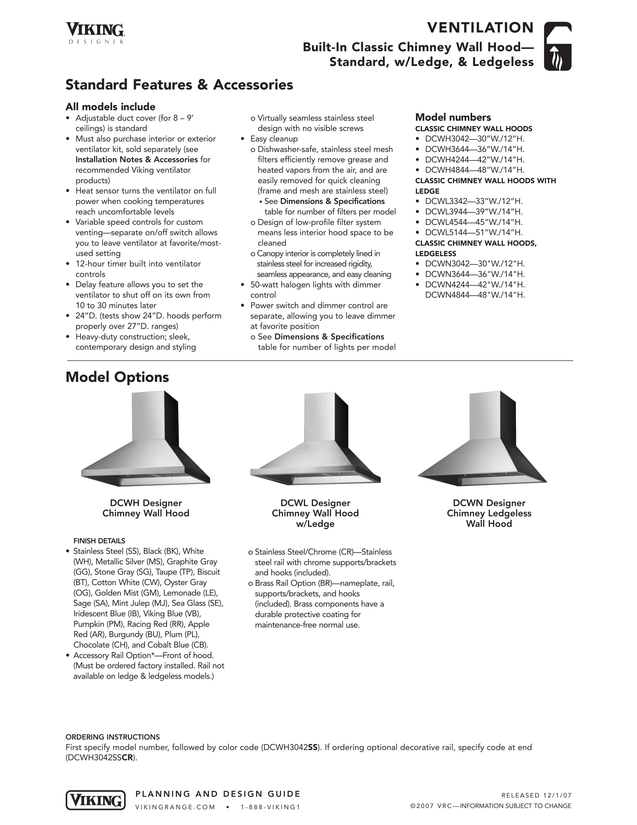 Viking DCWH Ventilation Hood User Manual