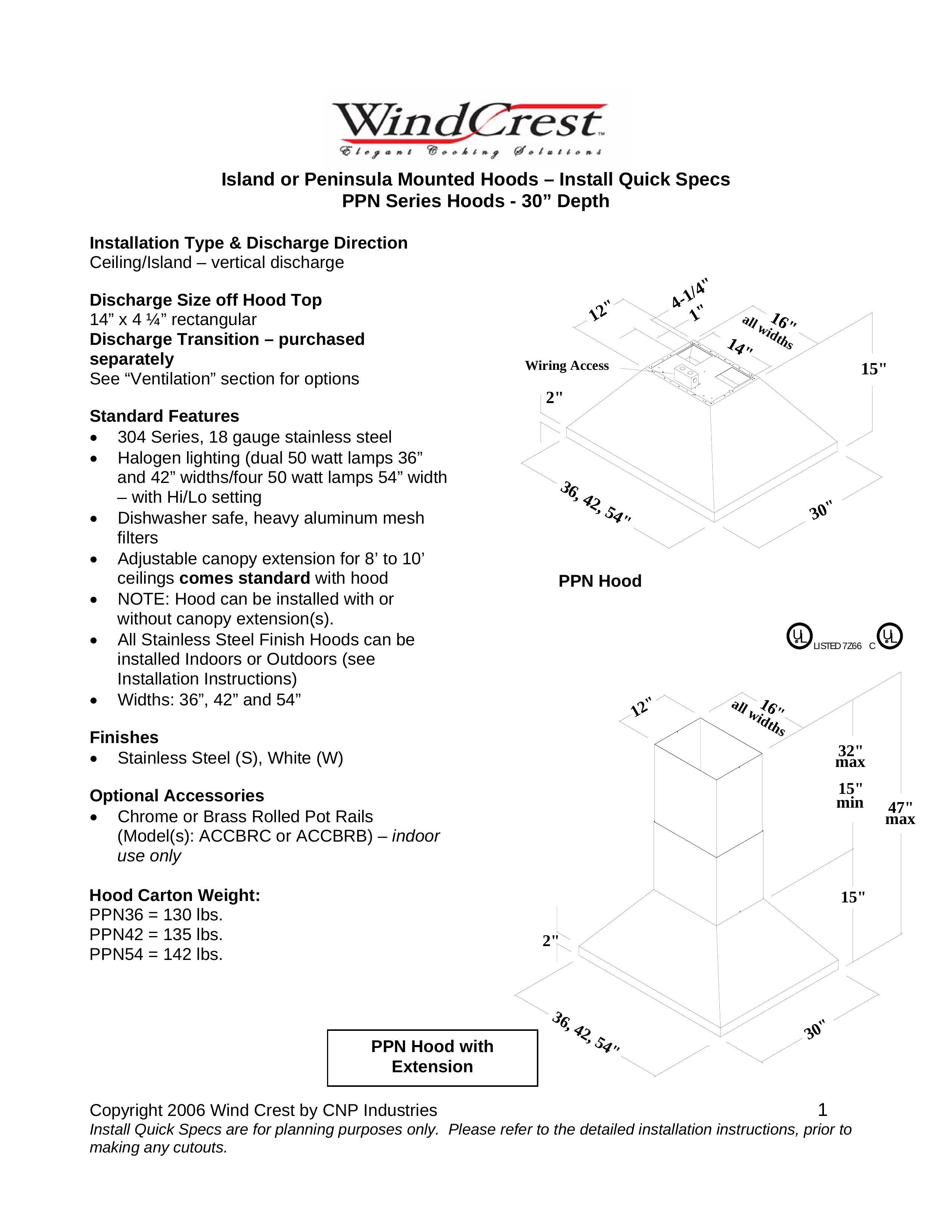 Wind Crest PPN Ventilation Hood User Manual