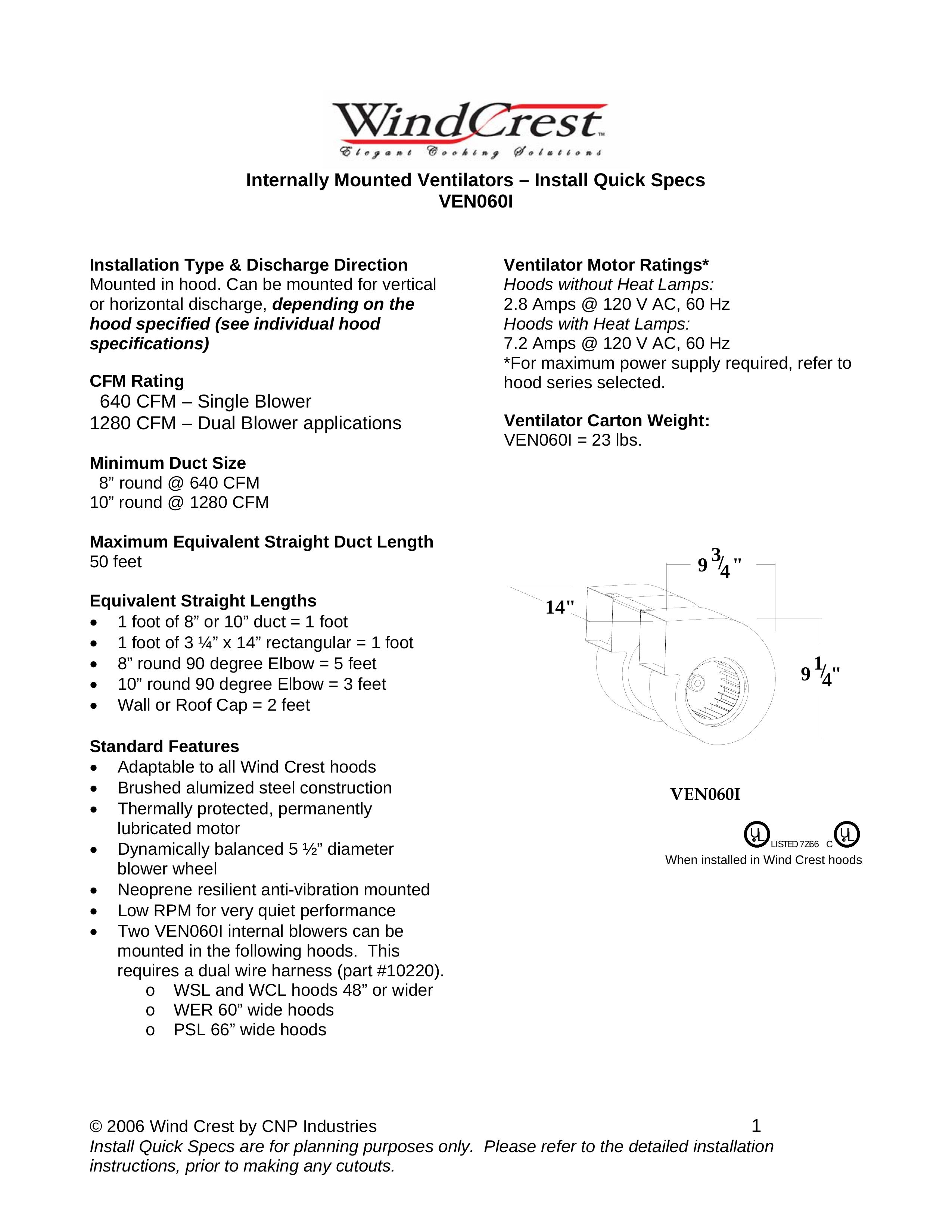 Wind Crest VEN060I Ventilation Hood User Manual