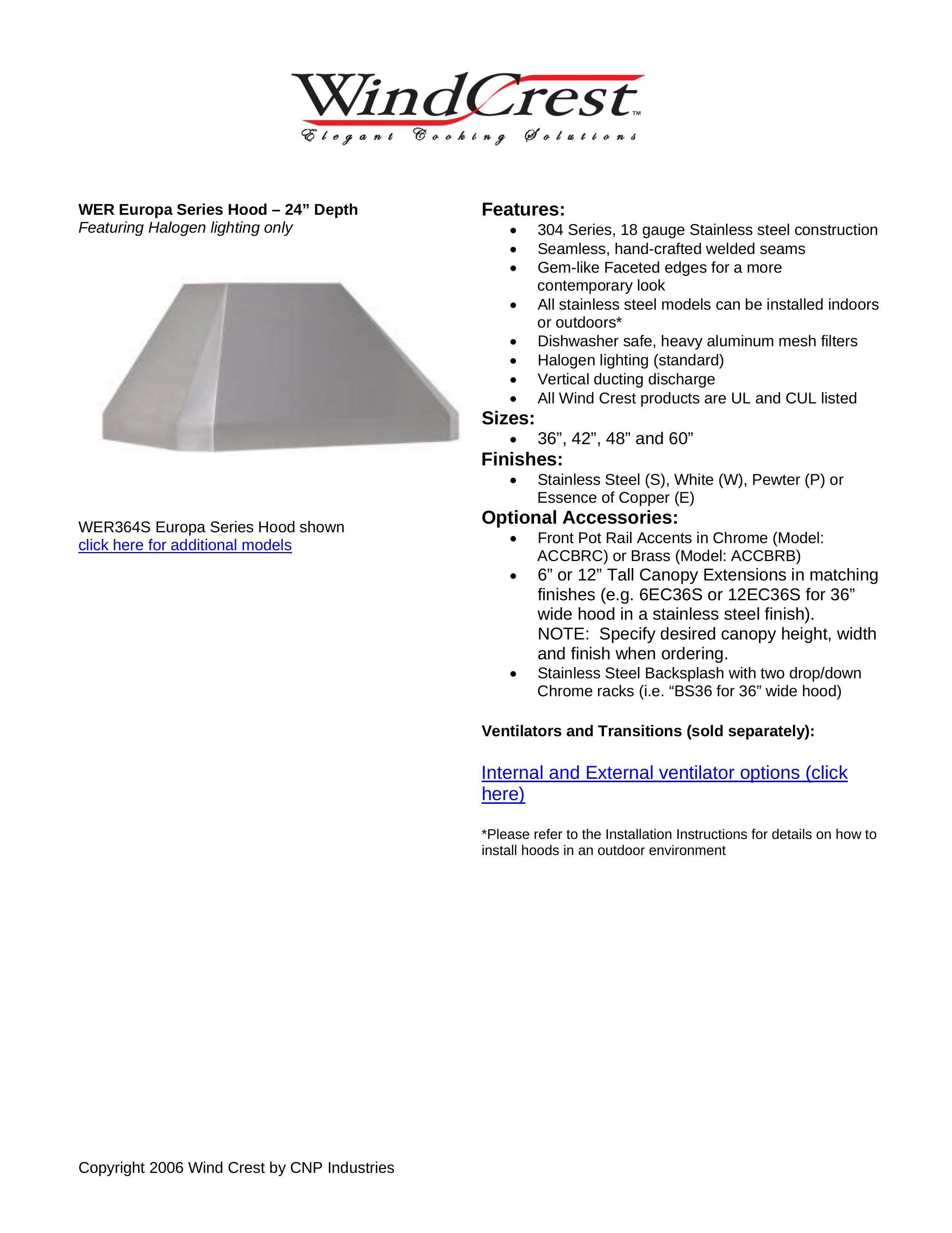 Wind Crest WER364S Ventilation Hood User Manual