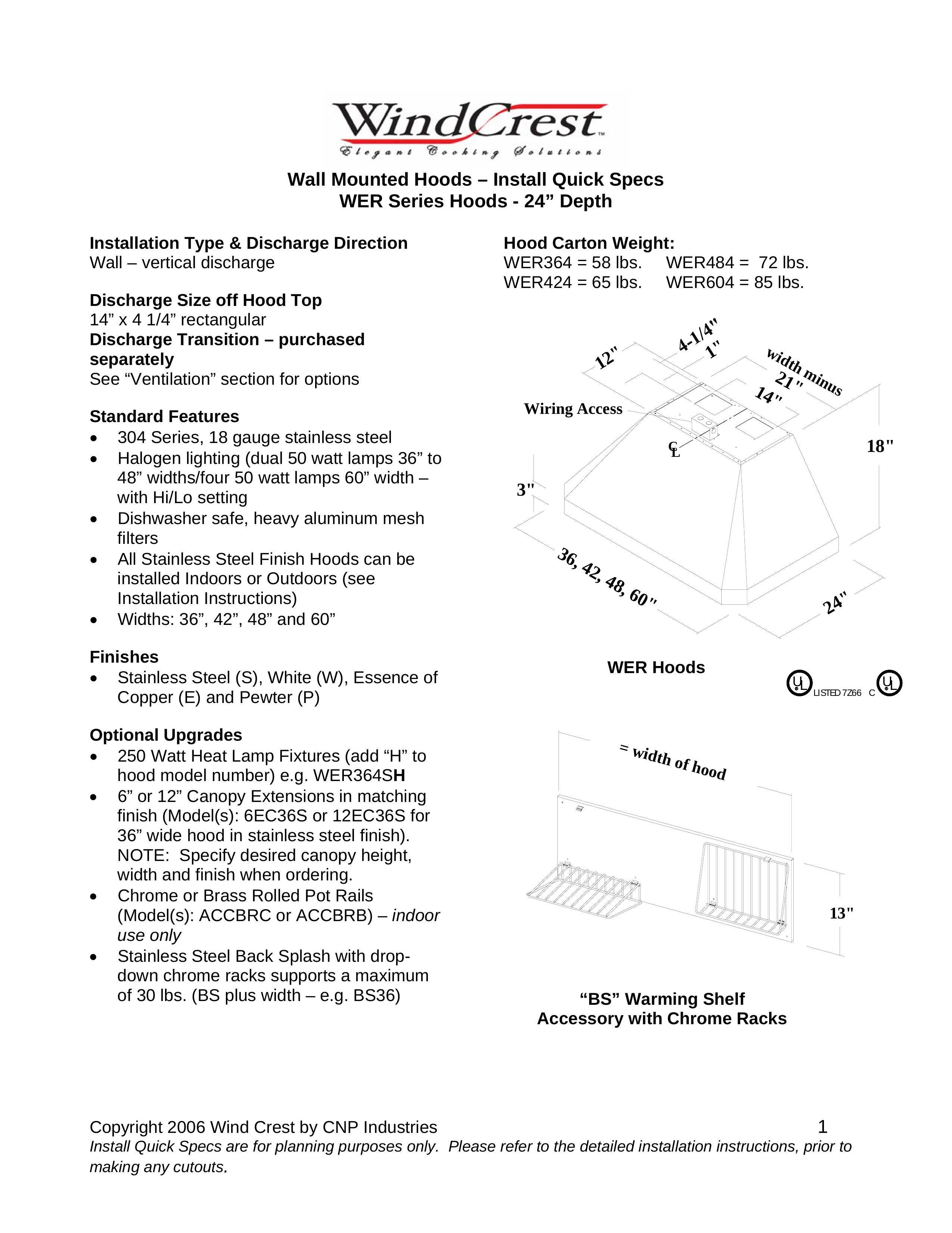 Wind Crest WER364SH Ventilation Hood User Manual