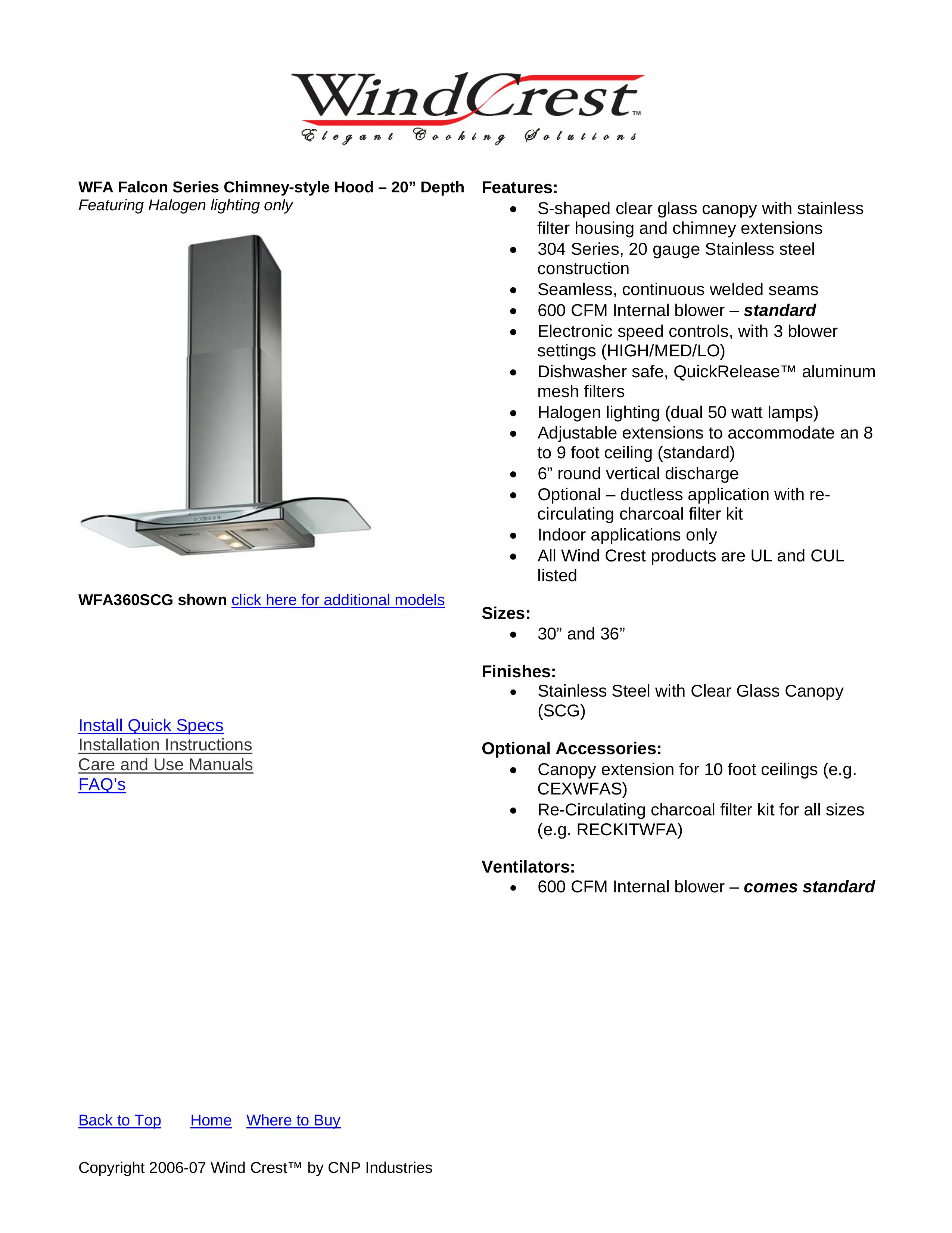 Wind Crest WFA360SCG Ventilation Hood User Manual