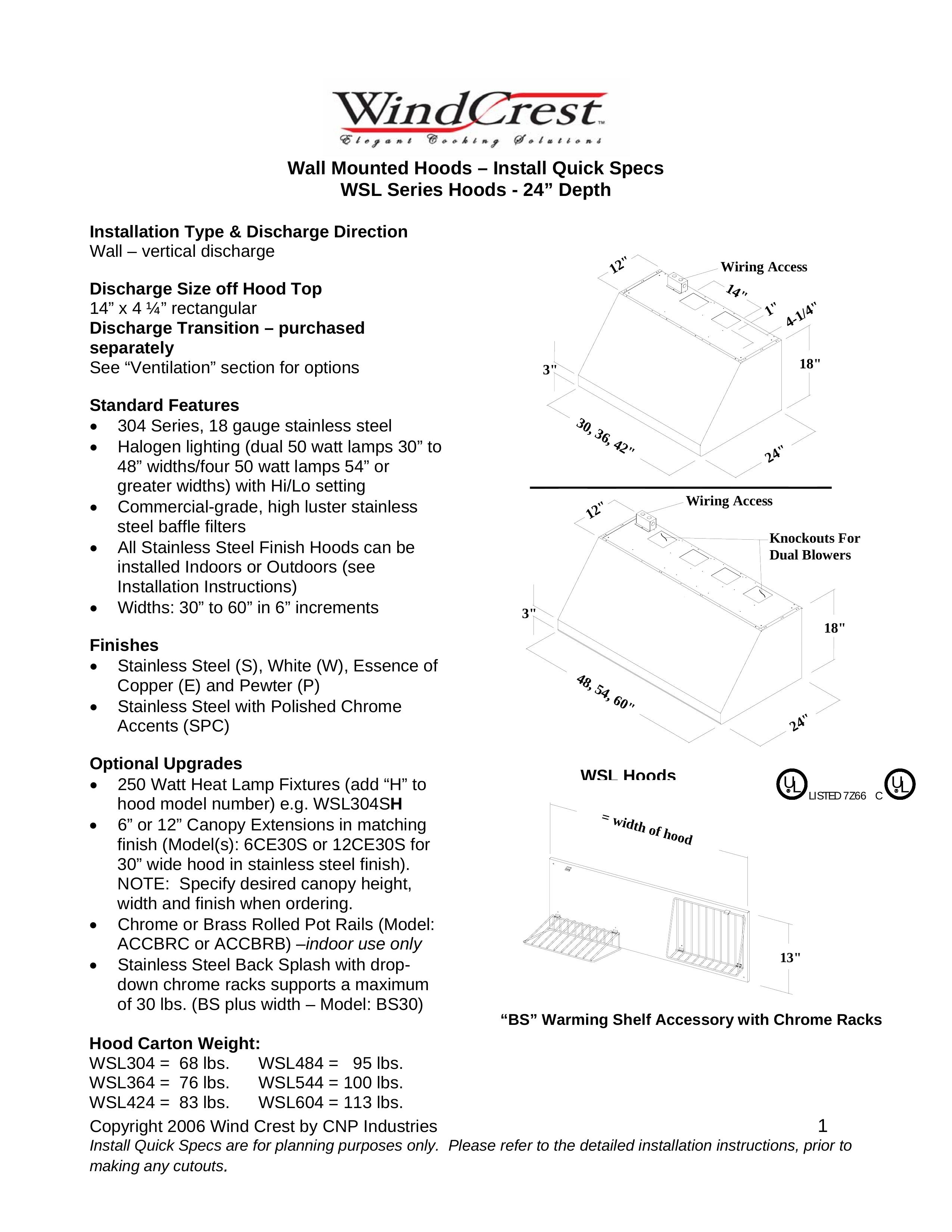 Wind Crest WSL-304 Ventilation Hood User Manual
