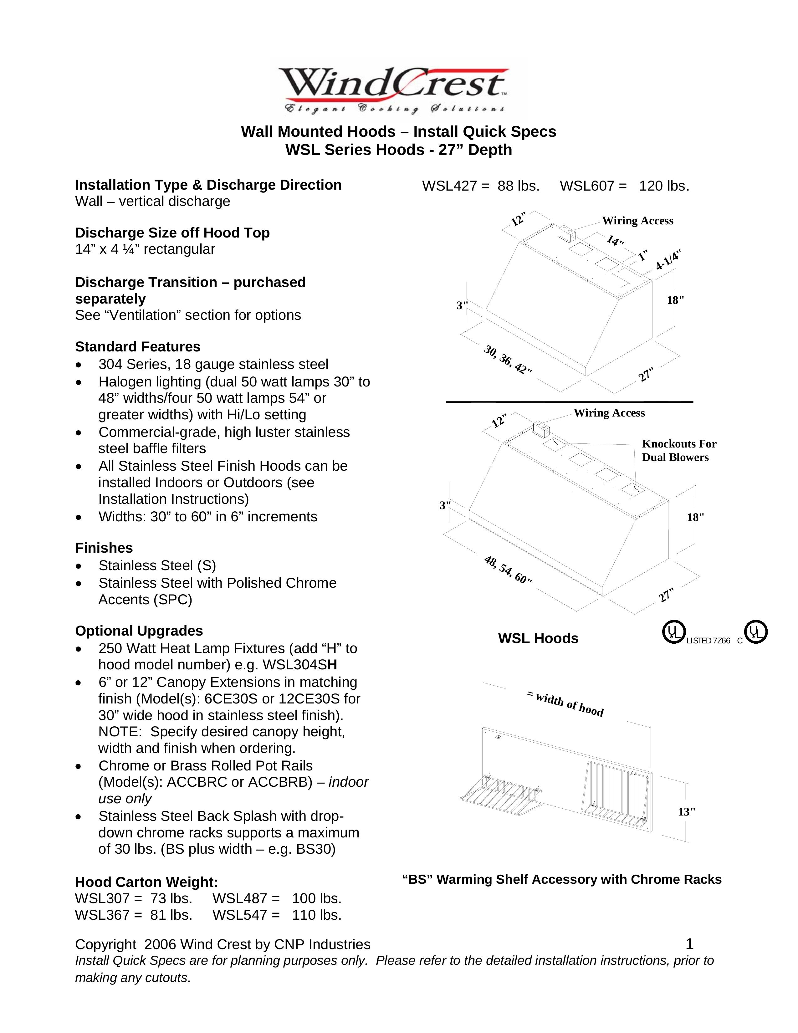 Wind Crest WSL427 Ventilation Hood User Manual