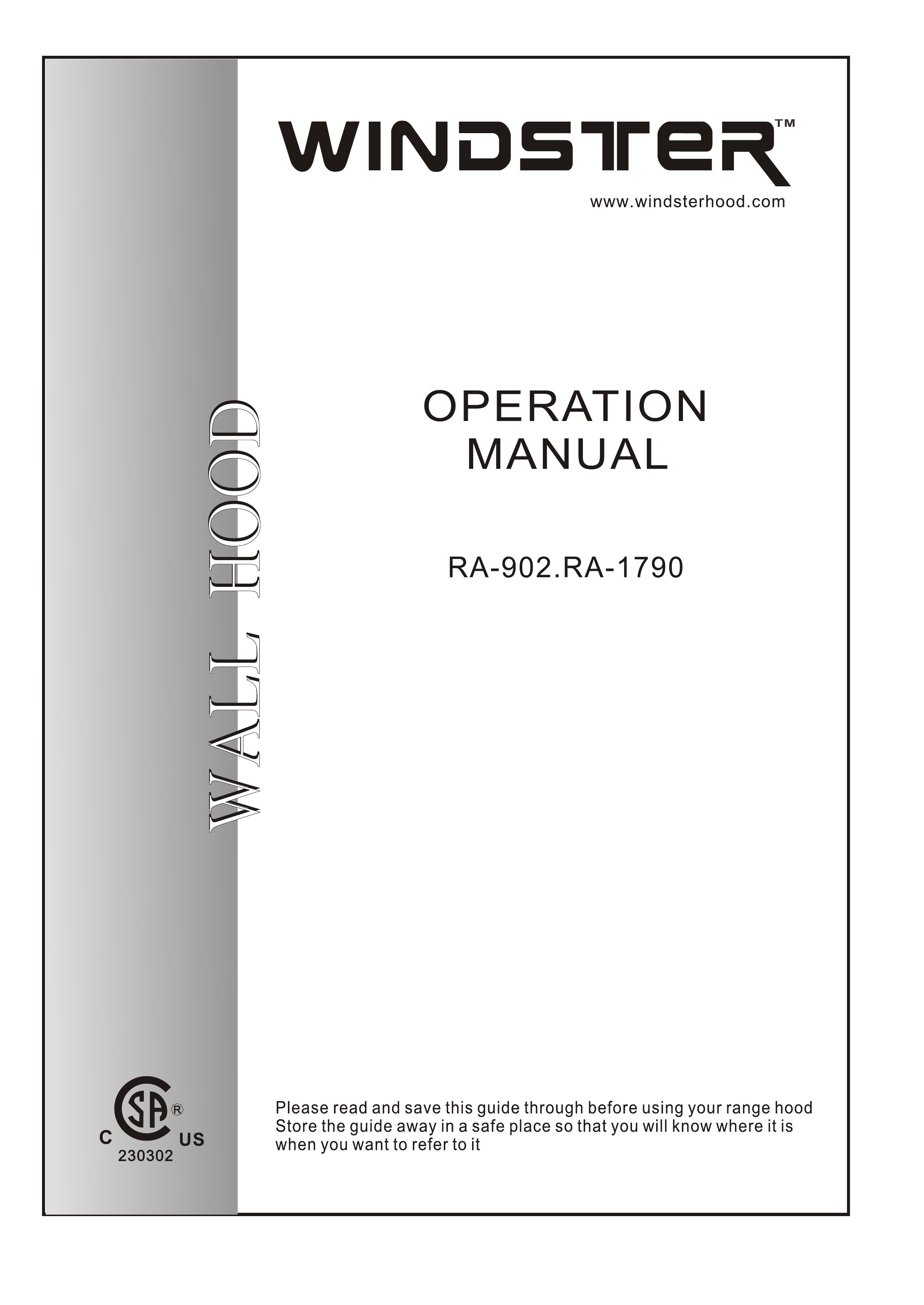 Windster RA-1790 Ventilation Hood User Manual