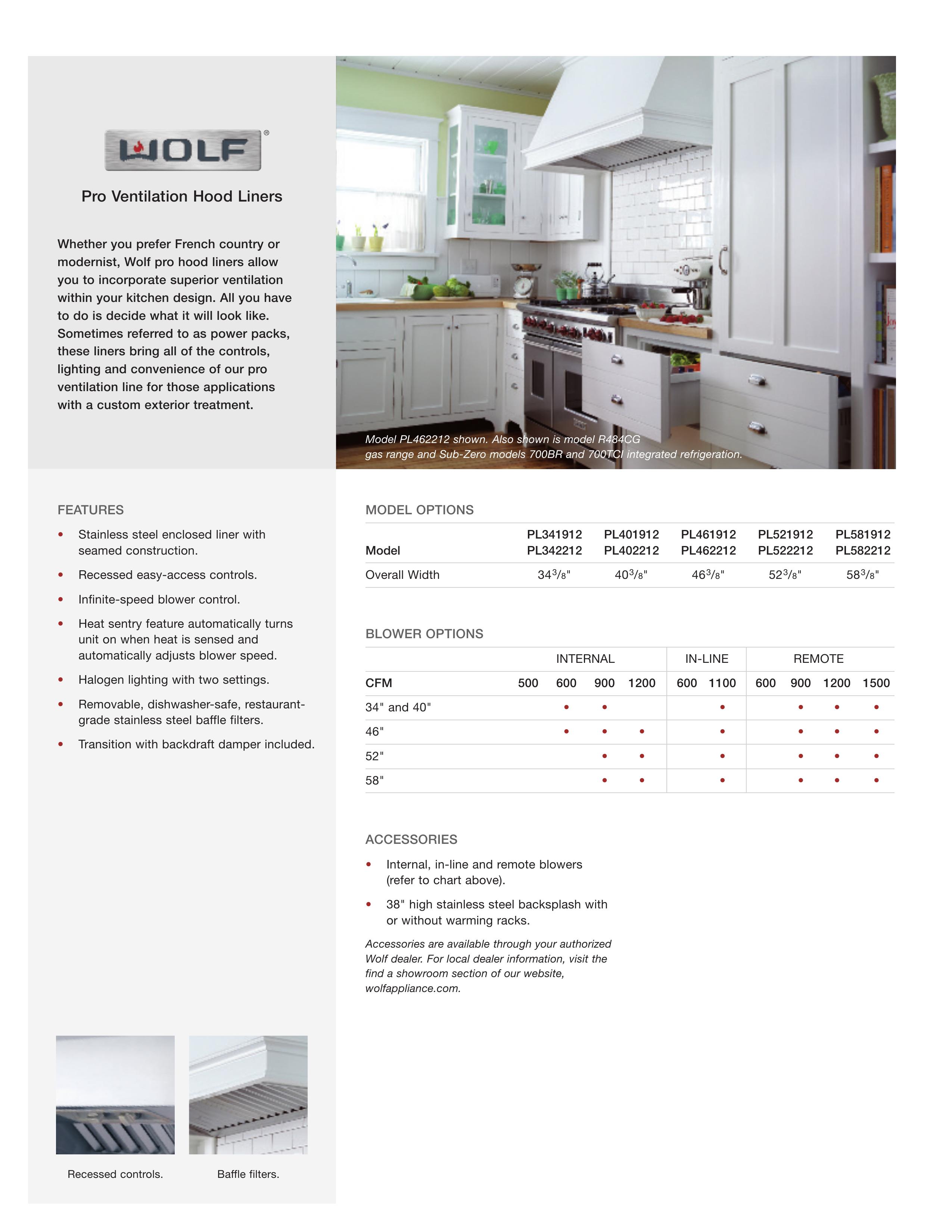 Wolf Appliance Company PL462212 Ventilation Hood User Manual