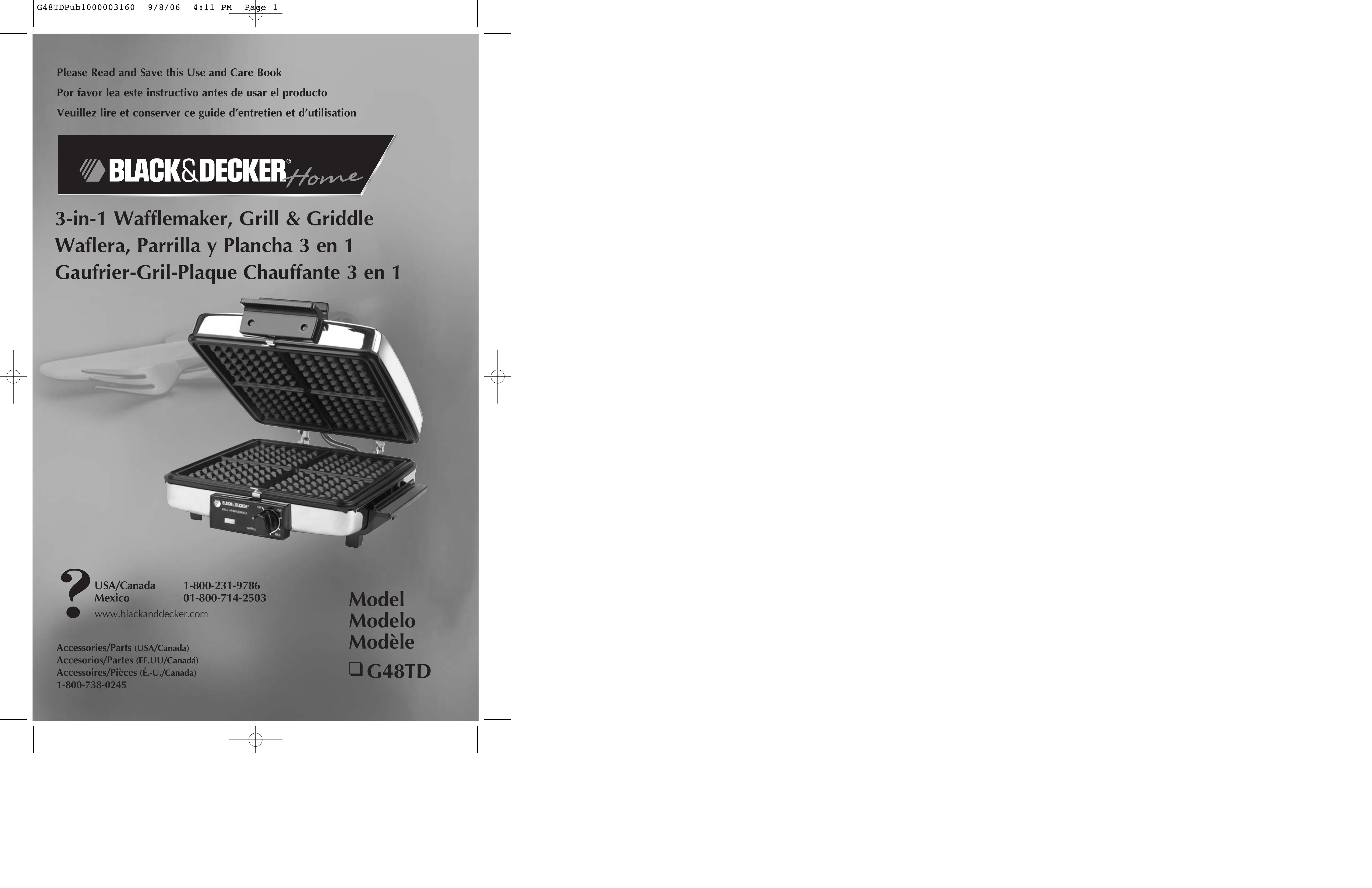 Black & Decker G48TD Waffle Iron User Manual