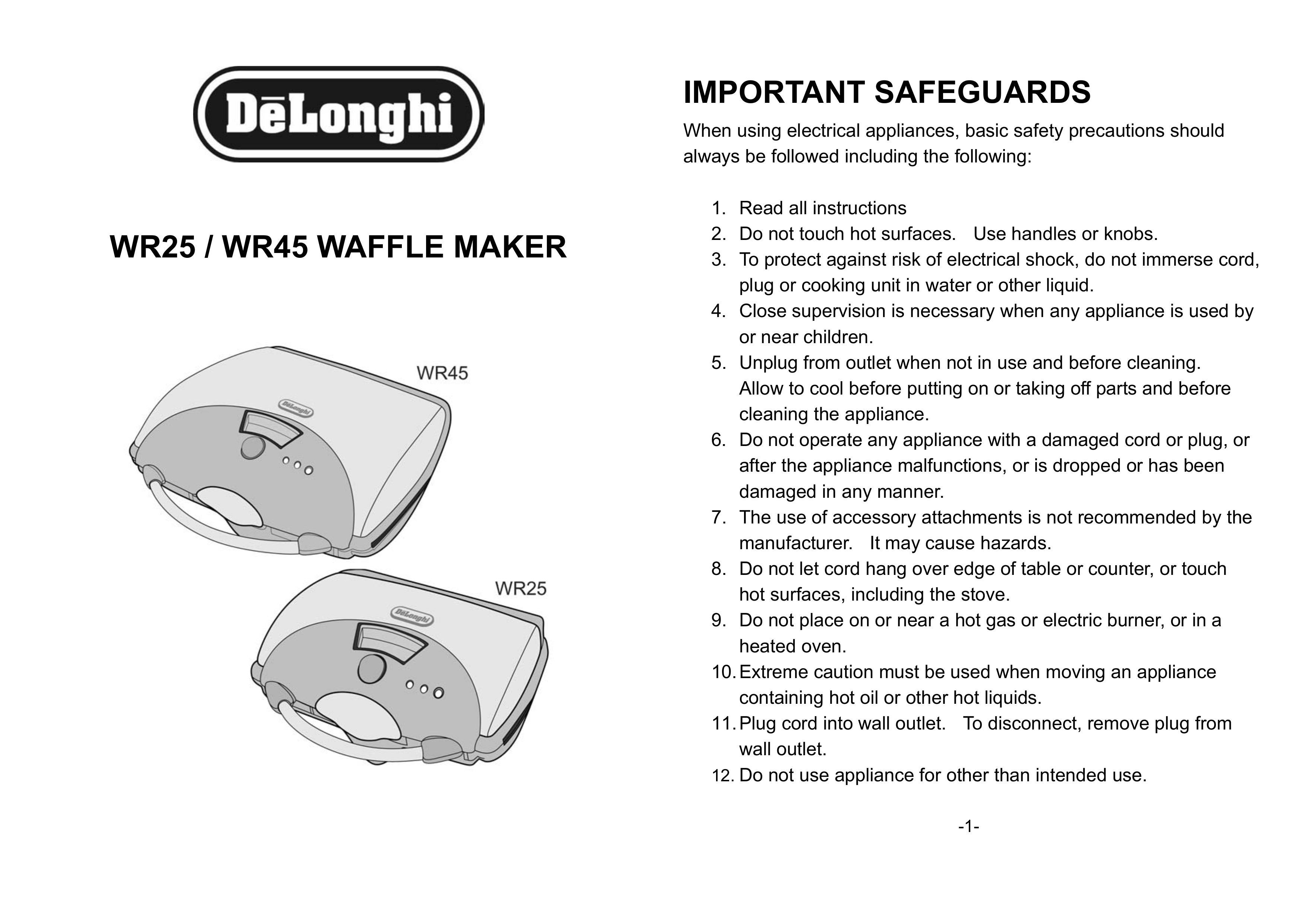 DeLonghi W45 Waffle Iron User Manual