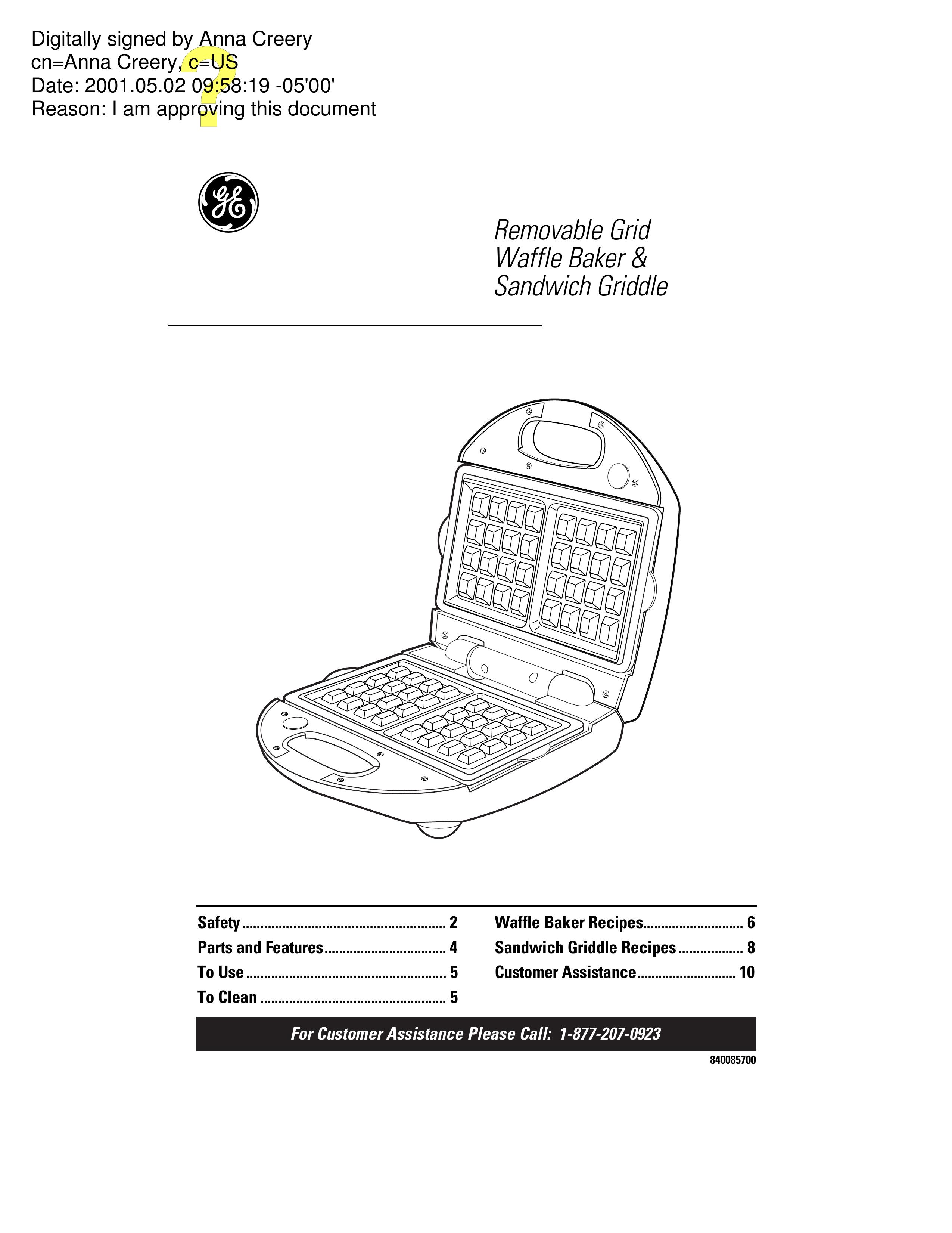 GE 106582 Waffle Iron User Manual