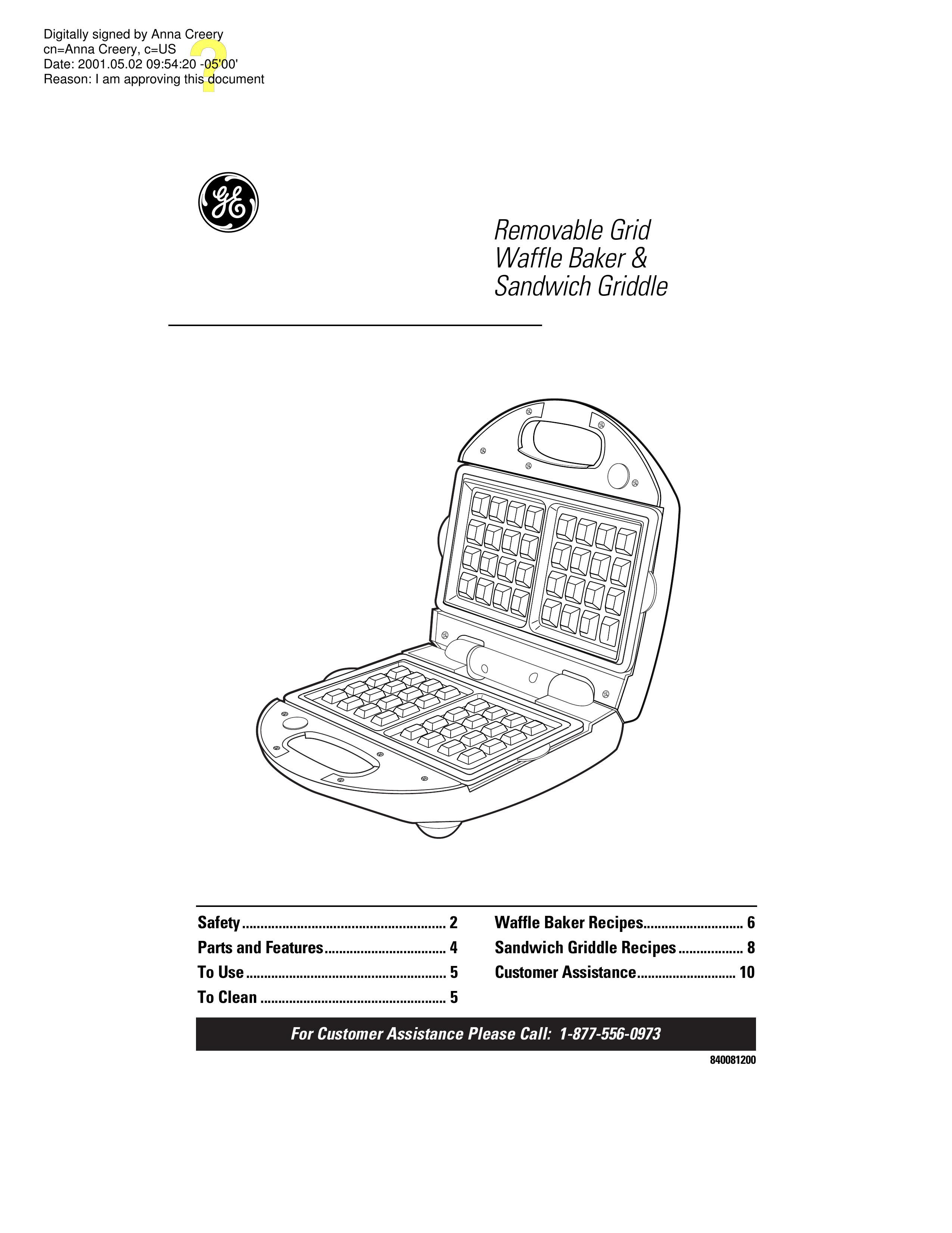 GE 106748 Waffle Iron User Manual