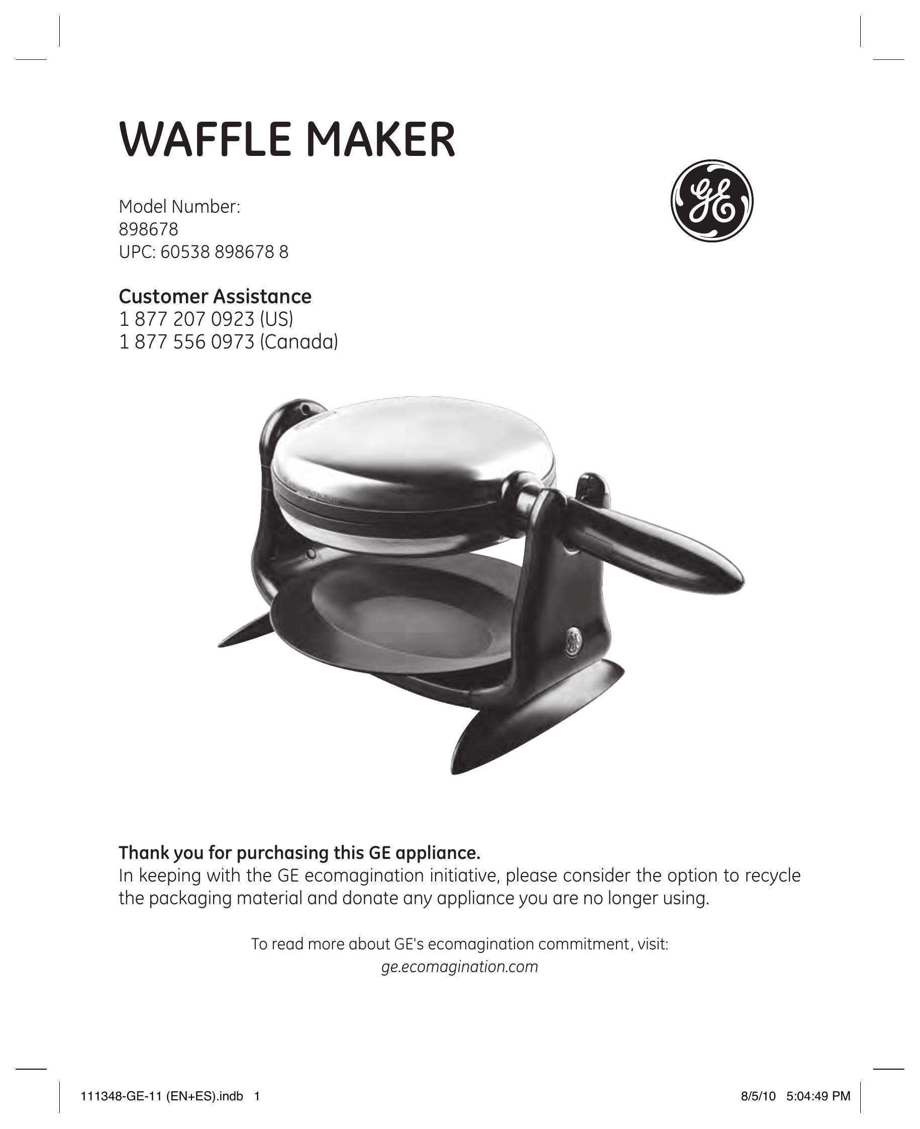 GE 898678 Waffle Iron User Manual