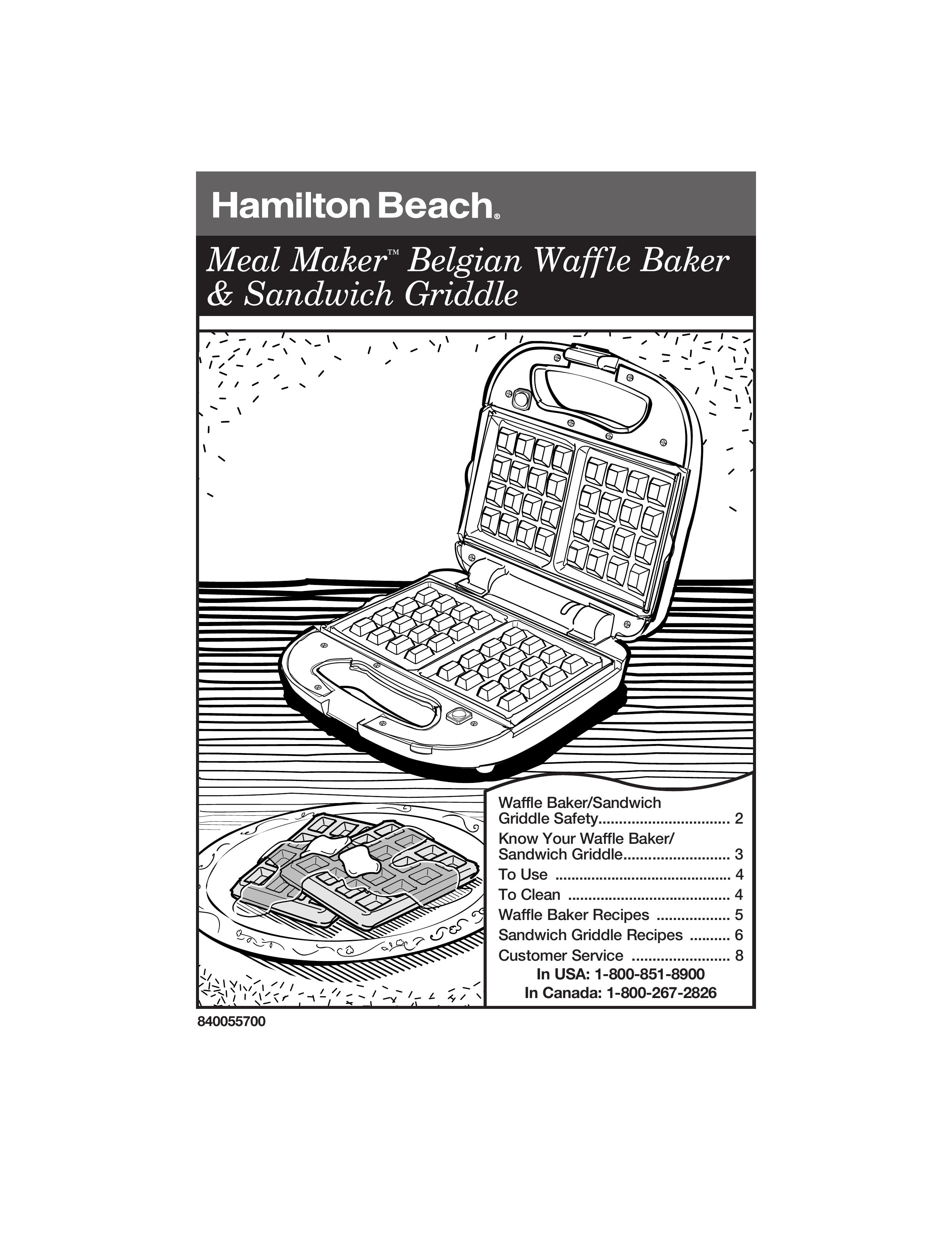Hamilton Beach 840055700 Waffle Iron User Manual