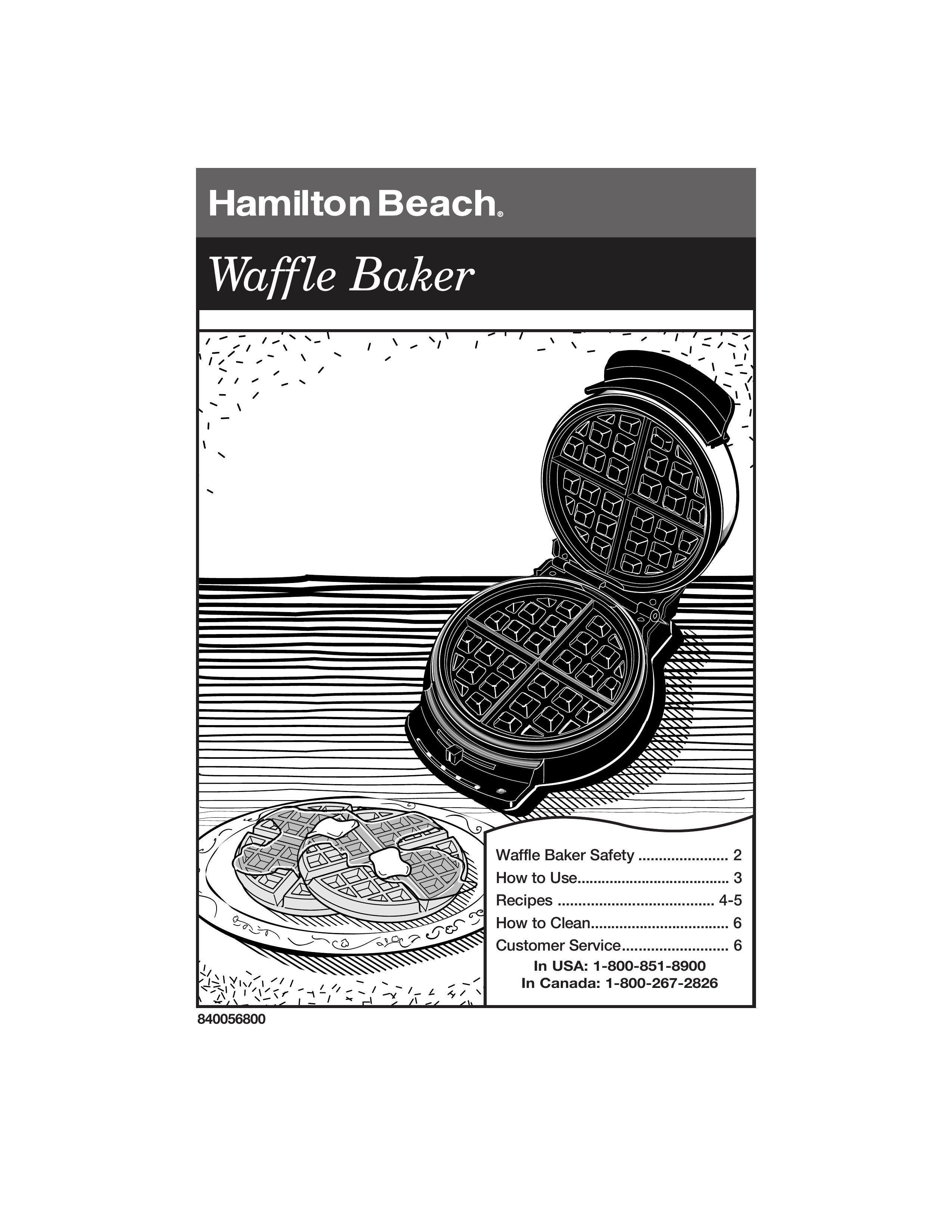 Hamilton Beach 840056800 Waffle Iron User Manual