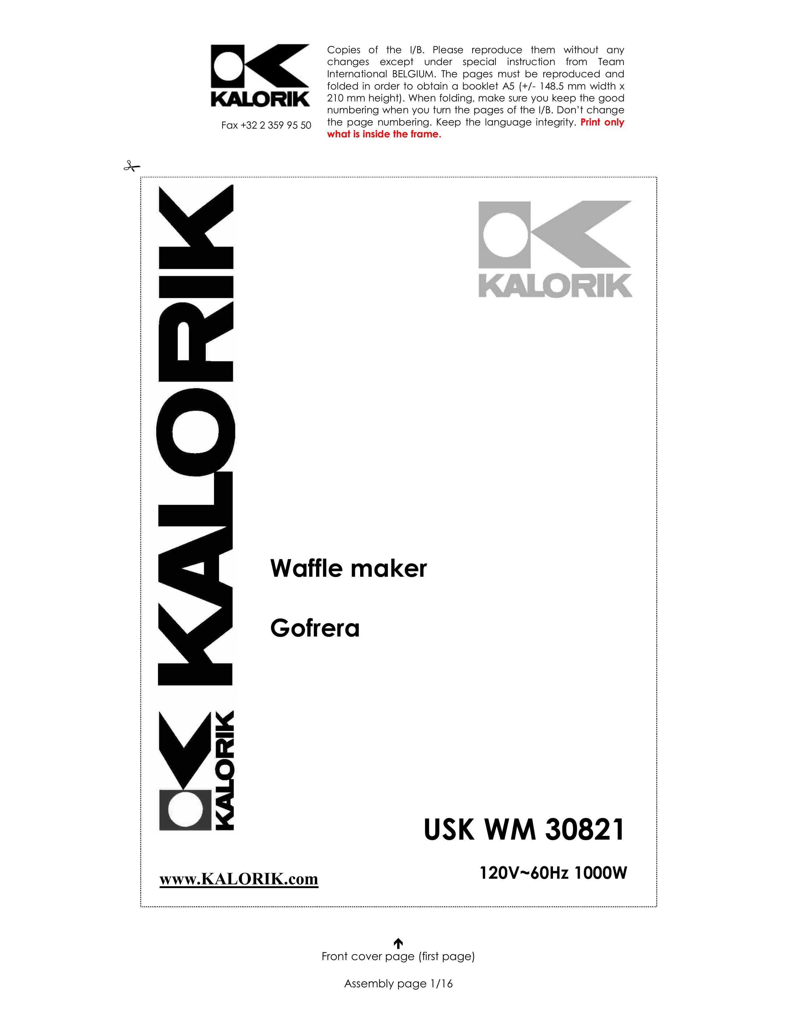 Kalorik USK WM 30821 Waffle Iron User Manual