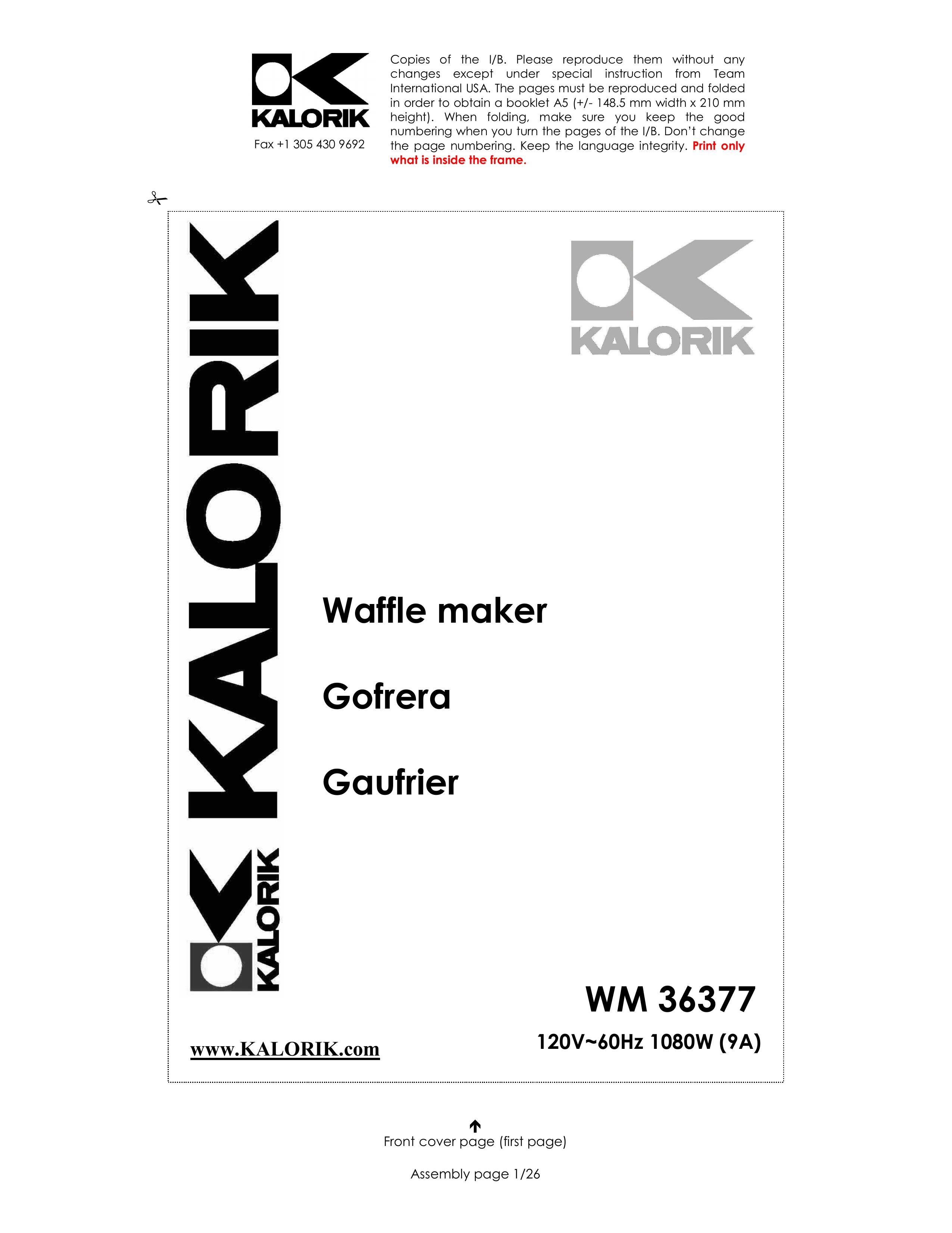 Kalorik WM 36377 Waffle Iron User Manual