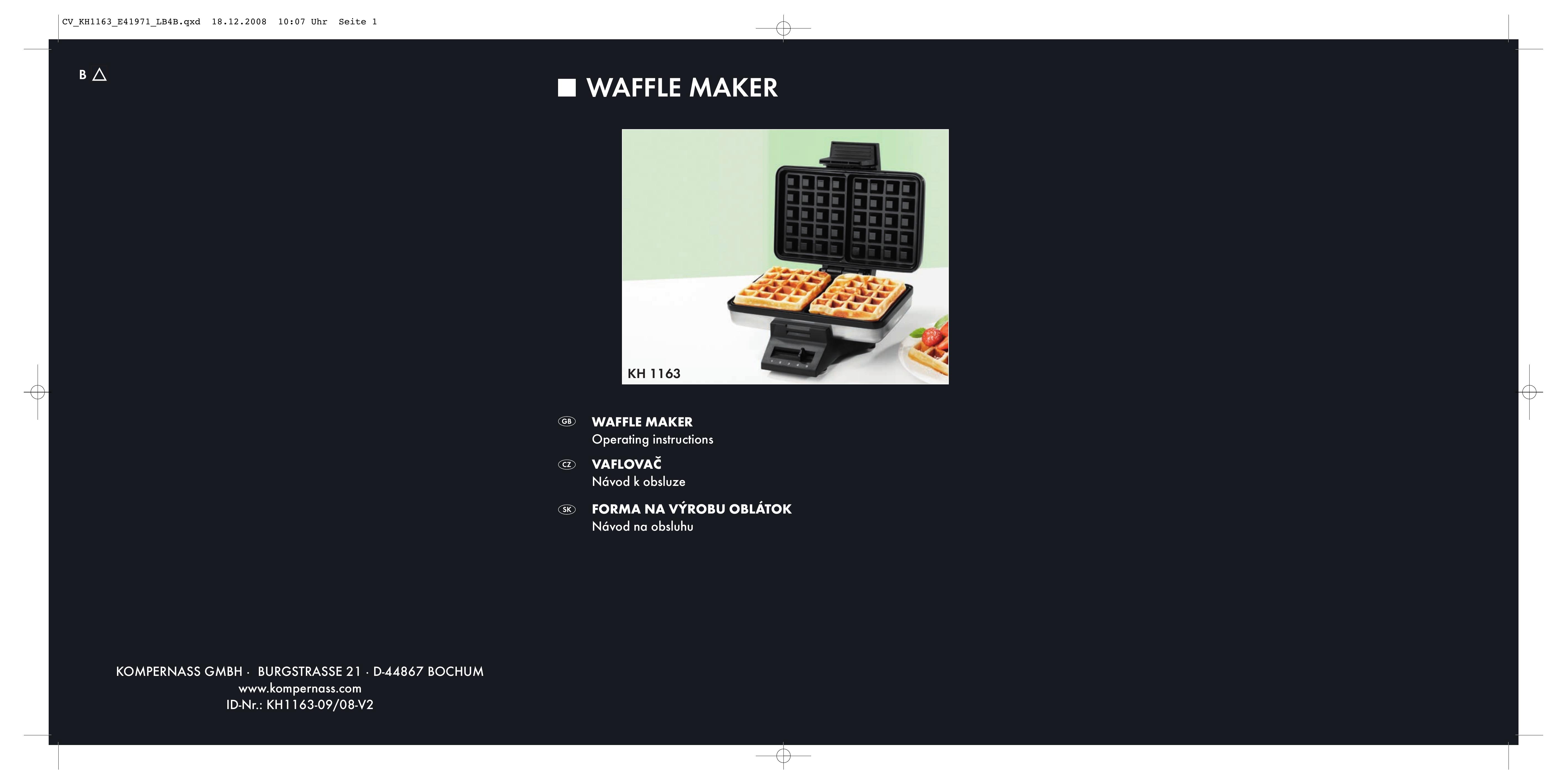 Kompernass KH1163 Waffle Iron User Manual